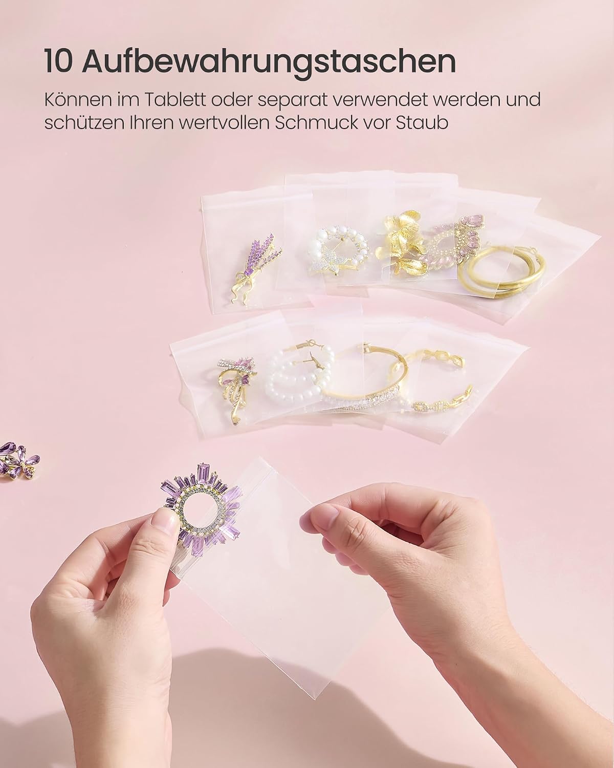 Detalle de SONGMICS Schmuckständer Metallrahmen mit Samttablett JJS036AB01V1 – Ordnung für Halsketten, Ohrringe und Ringe