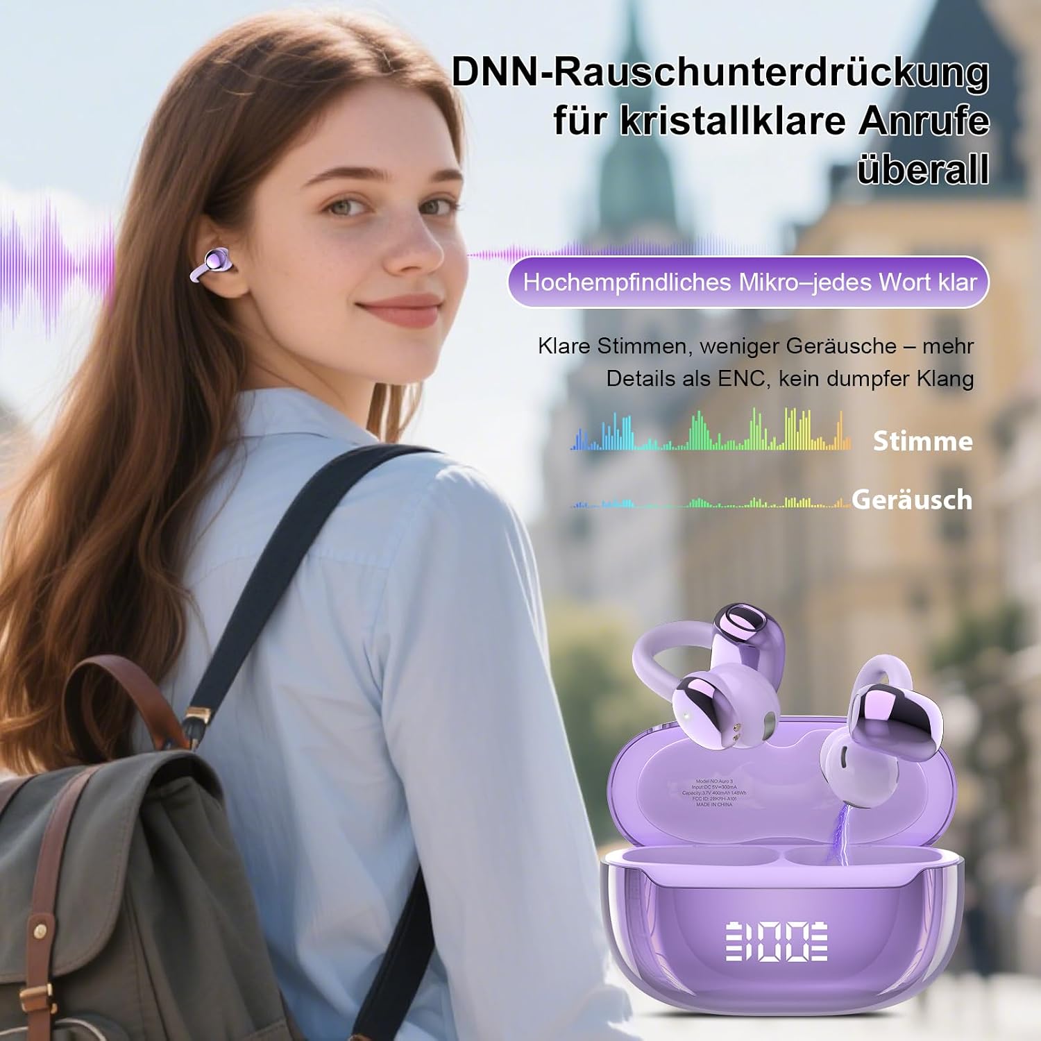 Detalle de Open Ear Bluetooth Kopfhörer 5.4 mit Clip-Design – 48 Std Laufzeit, IPX7, DNN Geräuschunterdrückung