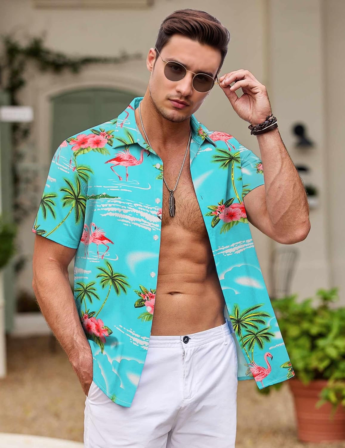 Detalle de Gavliuu Hawaiihemd Männer Blumen – Freizeit Strandlook mit Brusttasche, Regular Fit