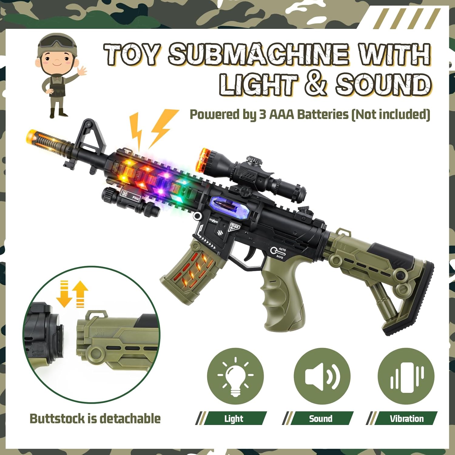 Thumbnail 2 de Metemot Kids Army Costume for Boys: Deluxe 14-Piece Army Dress-Up Set