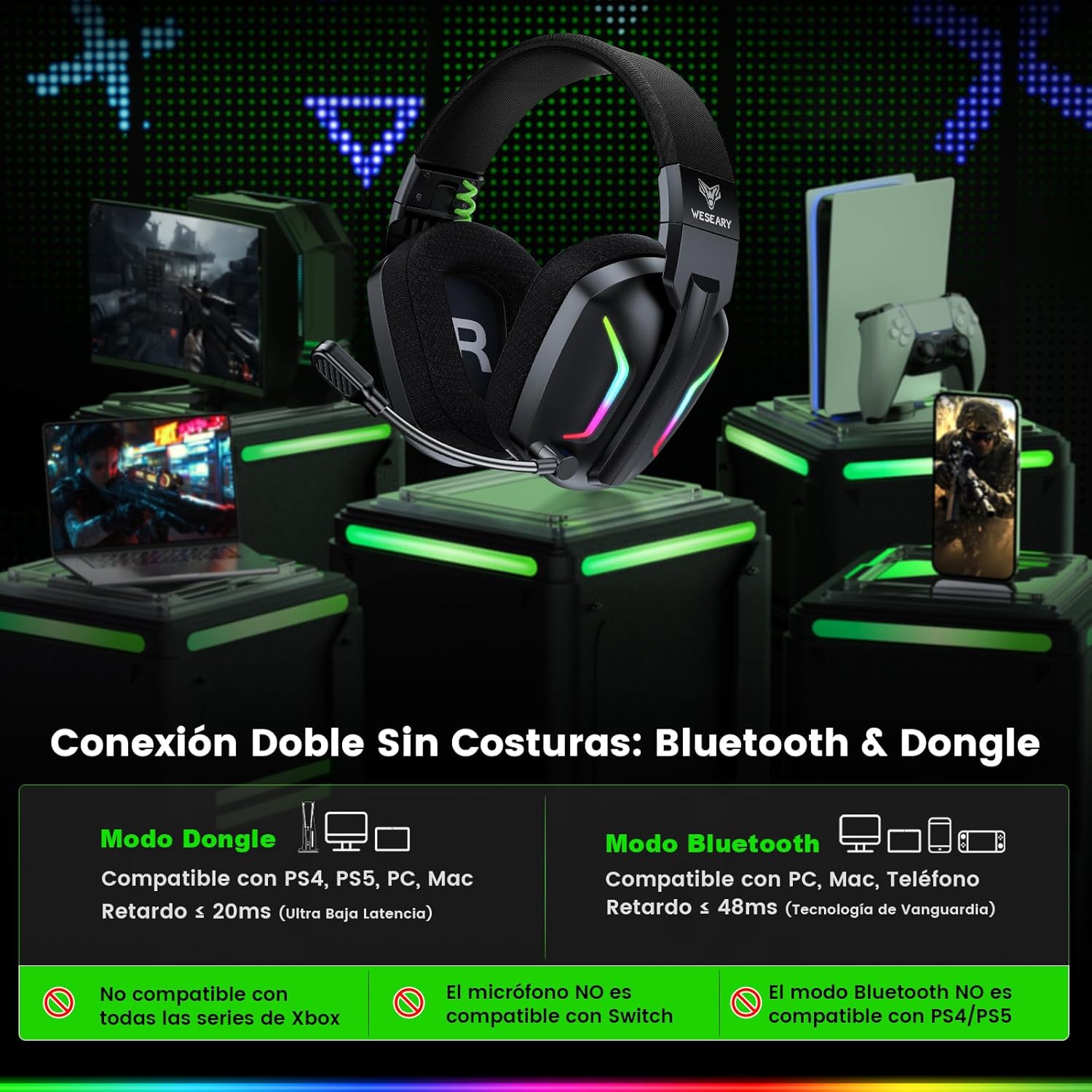 Detalle 2 de WESEARY WG1 auriculares gaming 50 mm
