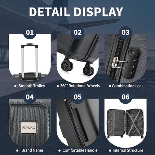 Detalle 2 de FLYMAX 29" Large Suitcase with 4 Wheels, 103 Litre Capacity – ABS Hard Shell, 3-Digit Lock & Telescopic Handle
