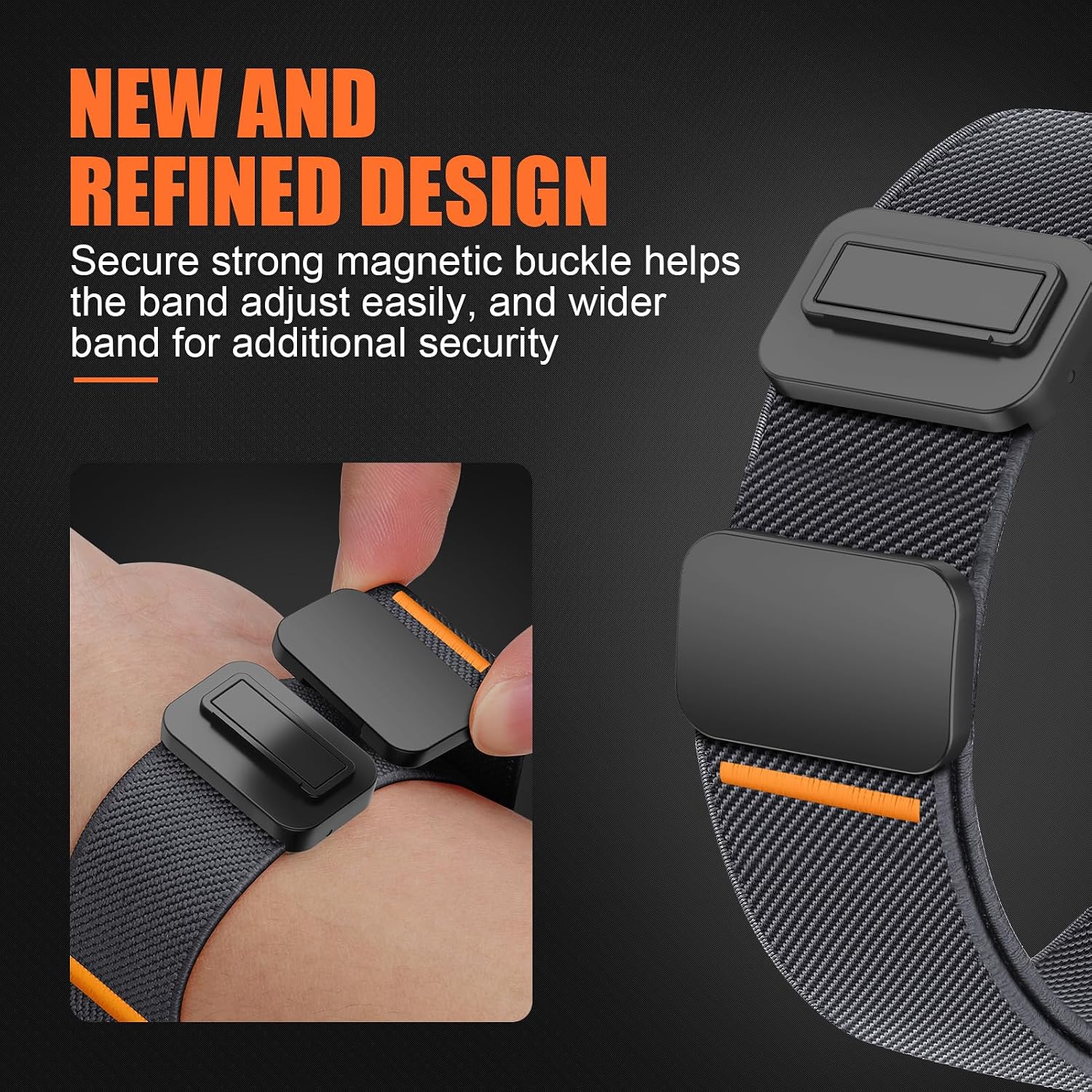 Detalle 2 de 22mm Nylon Magnetic Watch Strap for Garmin Fenix and Forerunner (Dark Gray)