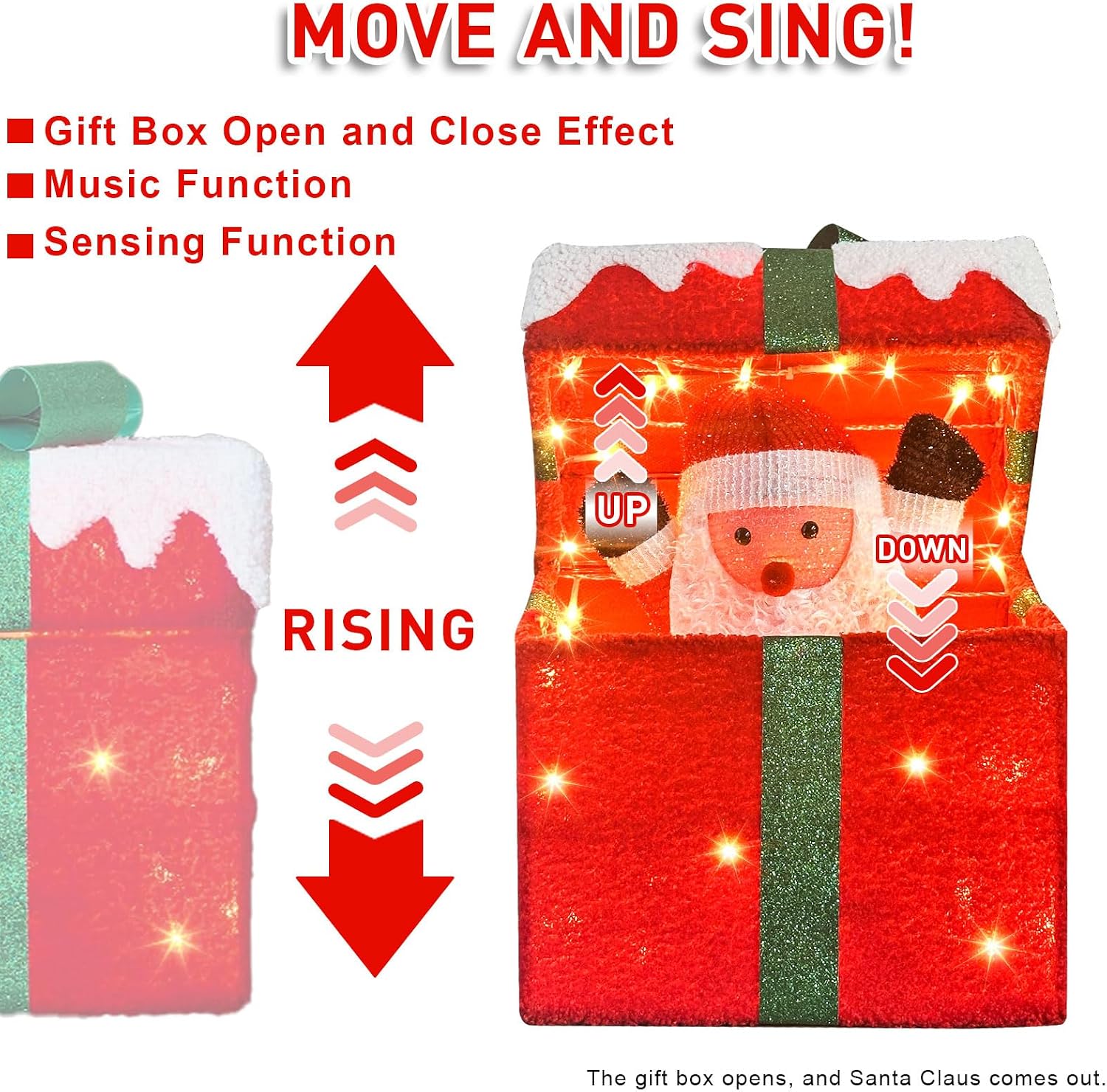 Detalle de PEIDUO 806047-7-16 Animated Christmas Santa Gift Box with 48 Warm LEDs