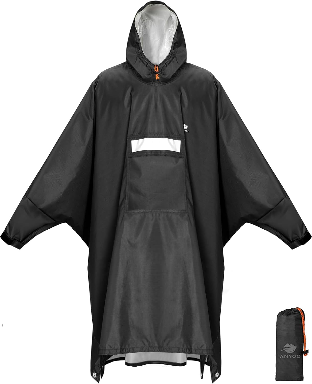 Detalle de ANYOO Leichter wasserdichter Regenponcho mit Kapuze, Ripstop & Reflektoren – Einheitsgröße