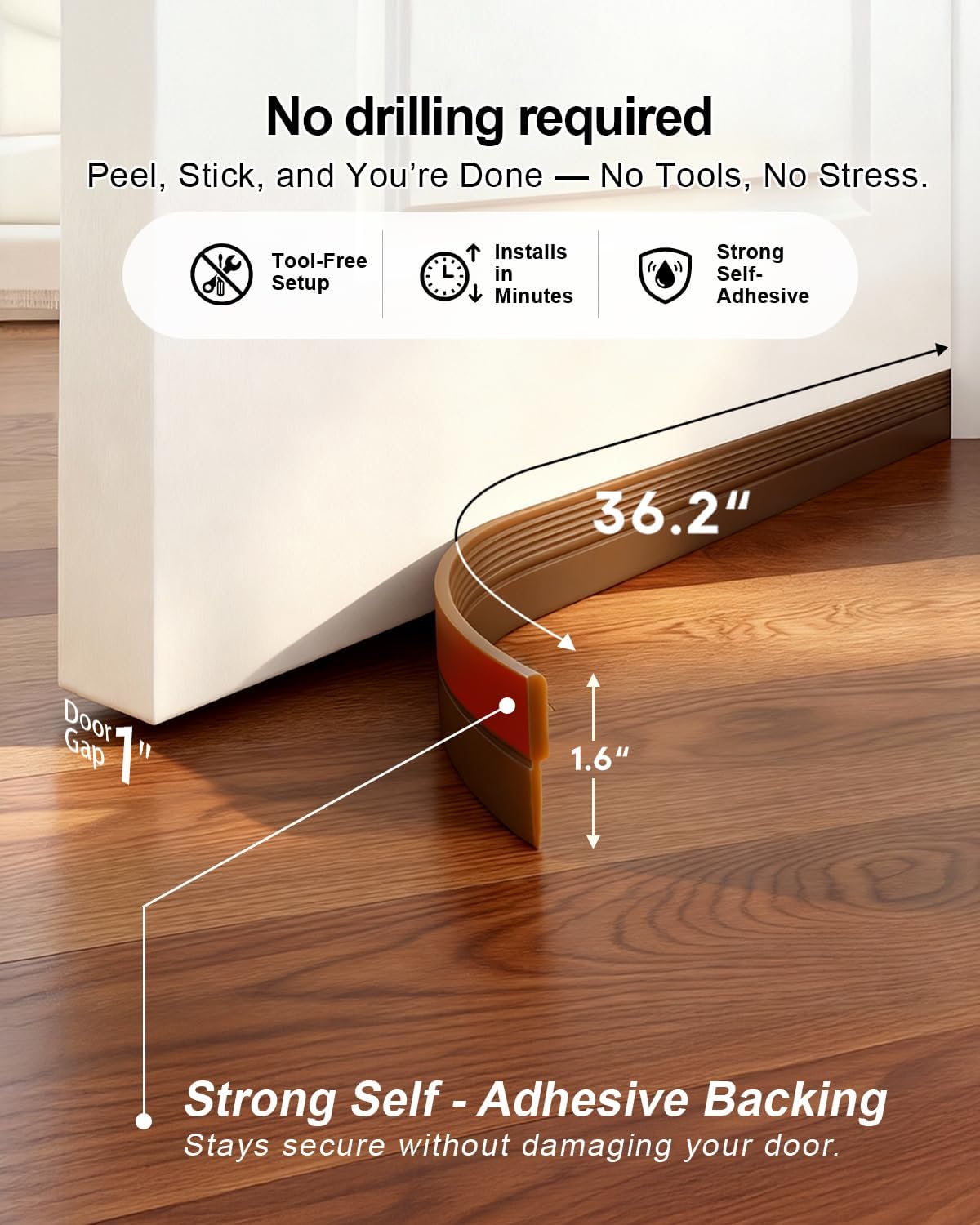 Thumbnail 5 de Silicone Draught Excluder Door Seal Strip (Self-Adhesive) – Coffee Colour