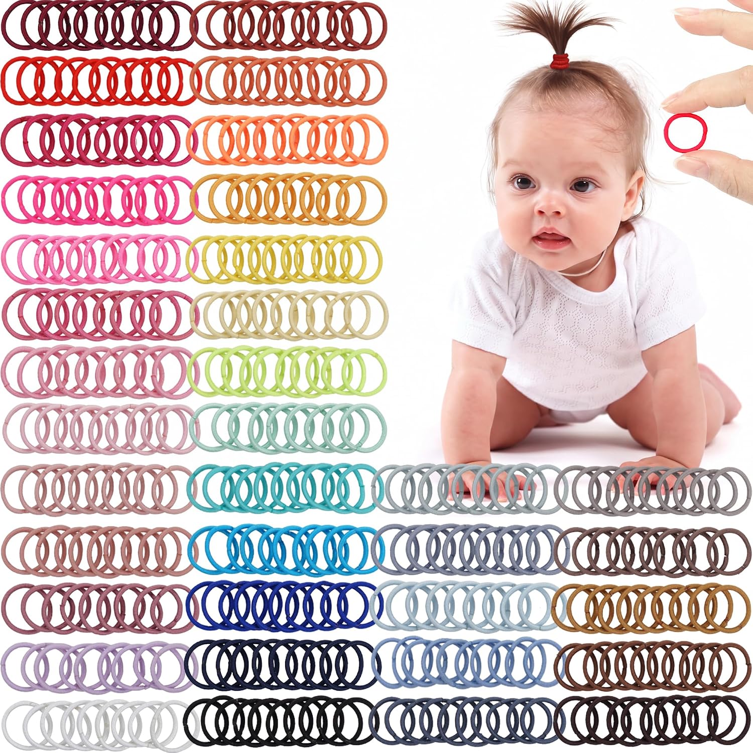 Detalle de CÉLLOT 360PCS Baby Hair Ties (36 Multicolors) 2cm Elastic Hair Elastics for Toddlers & Kids