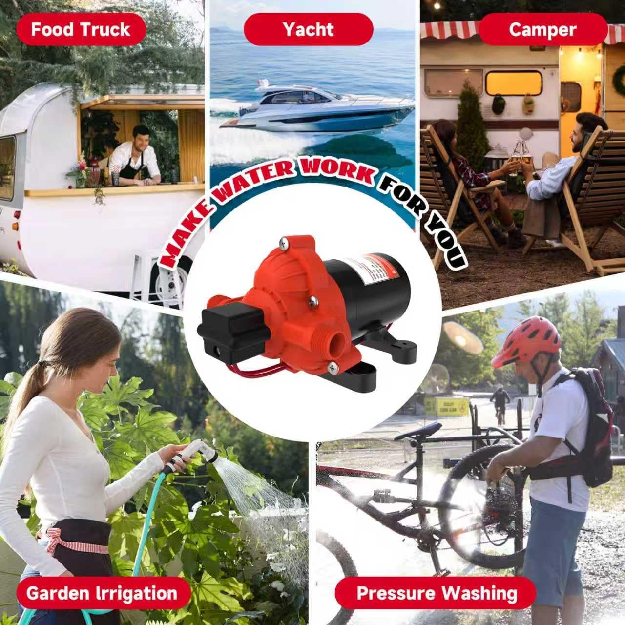 Detalle de RV Fresh Water Diaphragm Pump 12V DC, 4.0 GPM, 50 PSI — On-Demand Self-Priming for RVs, Boats, and Campers