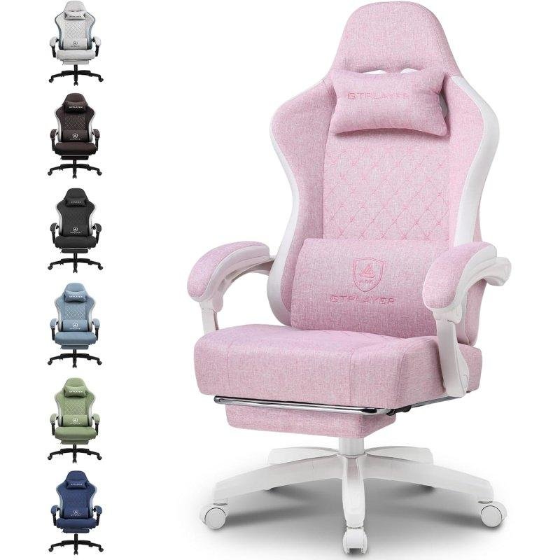Thumbnail 3 de GTPLAYER Silla gaming ergonómica blanca-rosa con reposabrazos, pies y muelles: comodidad para largas sesiones
