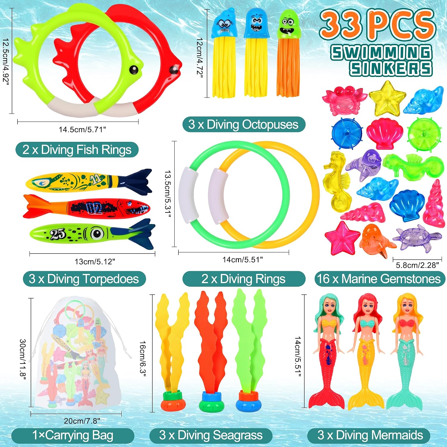 Thumbnail 1 de SinHin 33 PCS Diving Toys for Pool – Engaging Underwater Set for Kids