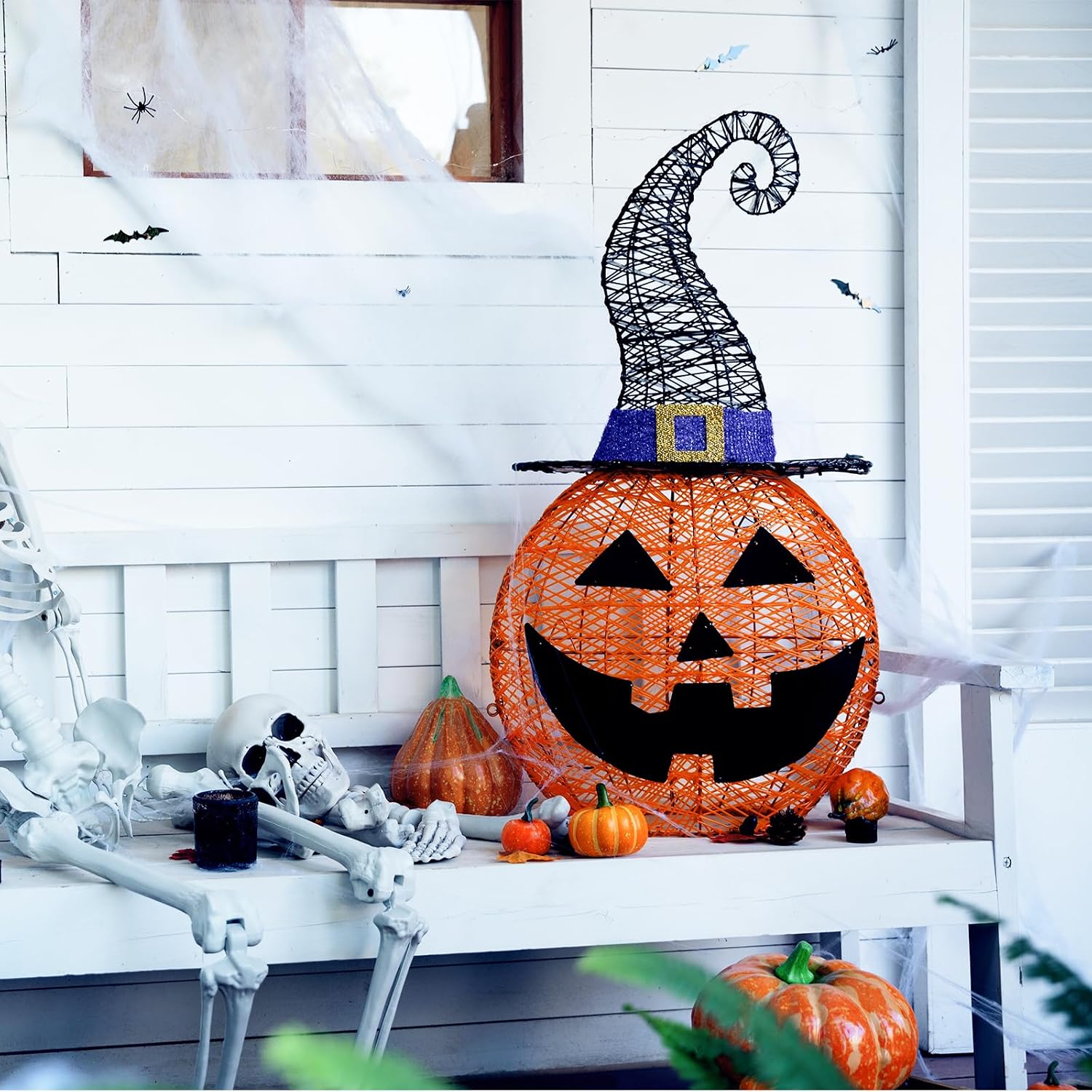 Detalle 1 de MARACOL PUMPKIN-RA Lighted Halloween Pumpkin with Witch Hat, 75 LEDs