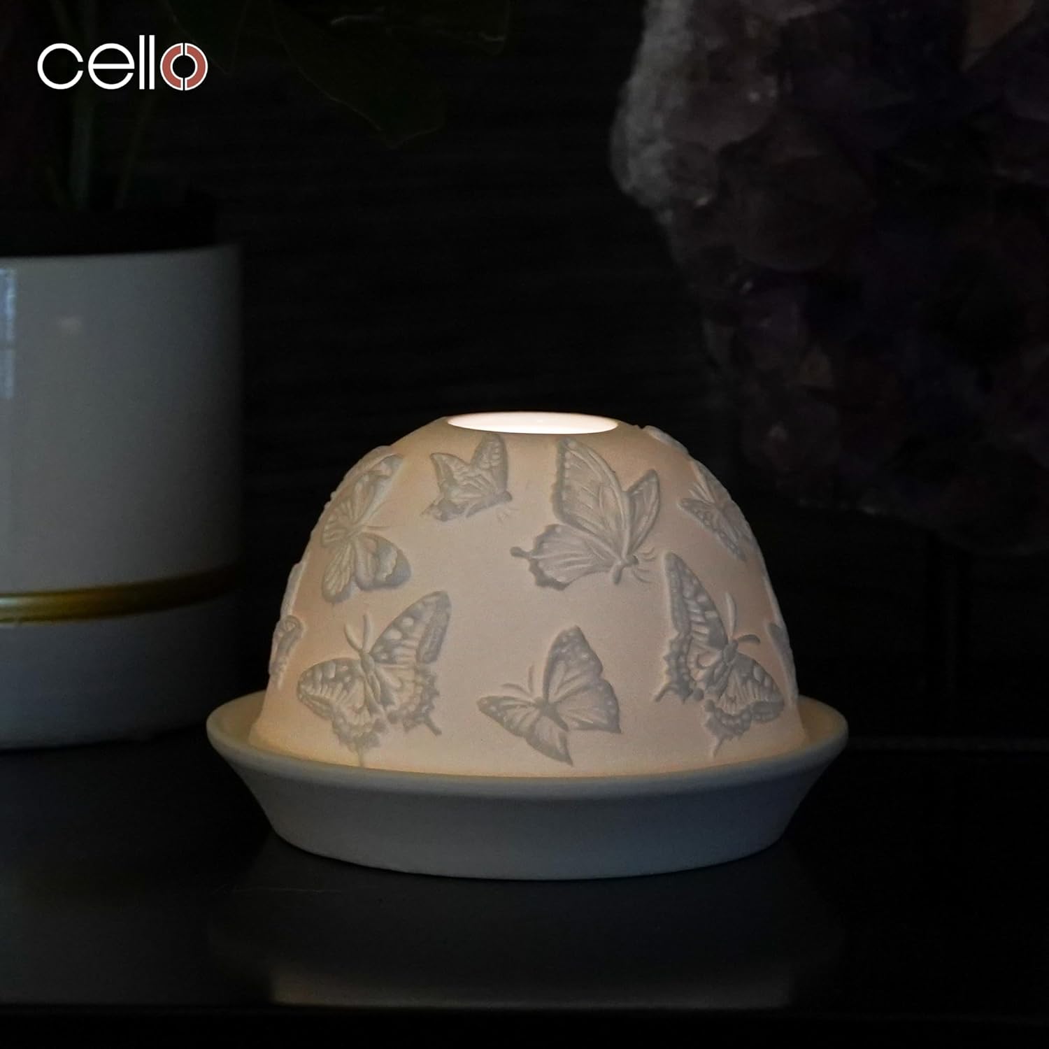 Thumbnail 5 de Cello Porcelain Tealight Holder Dome (Butterflies 3D Projection) LED or Tealight Wax Warmer – Gift-ready ornament