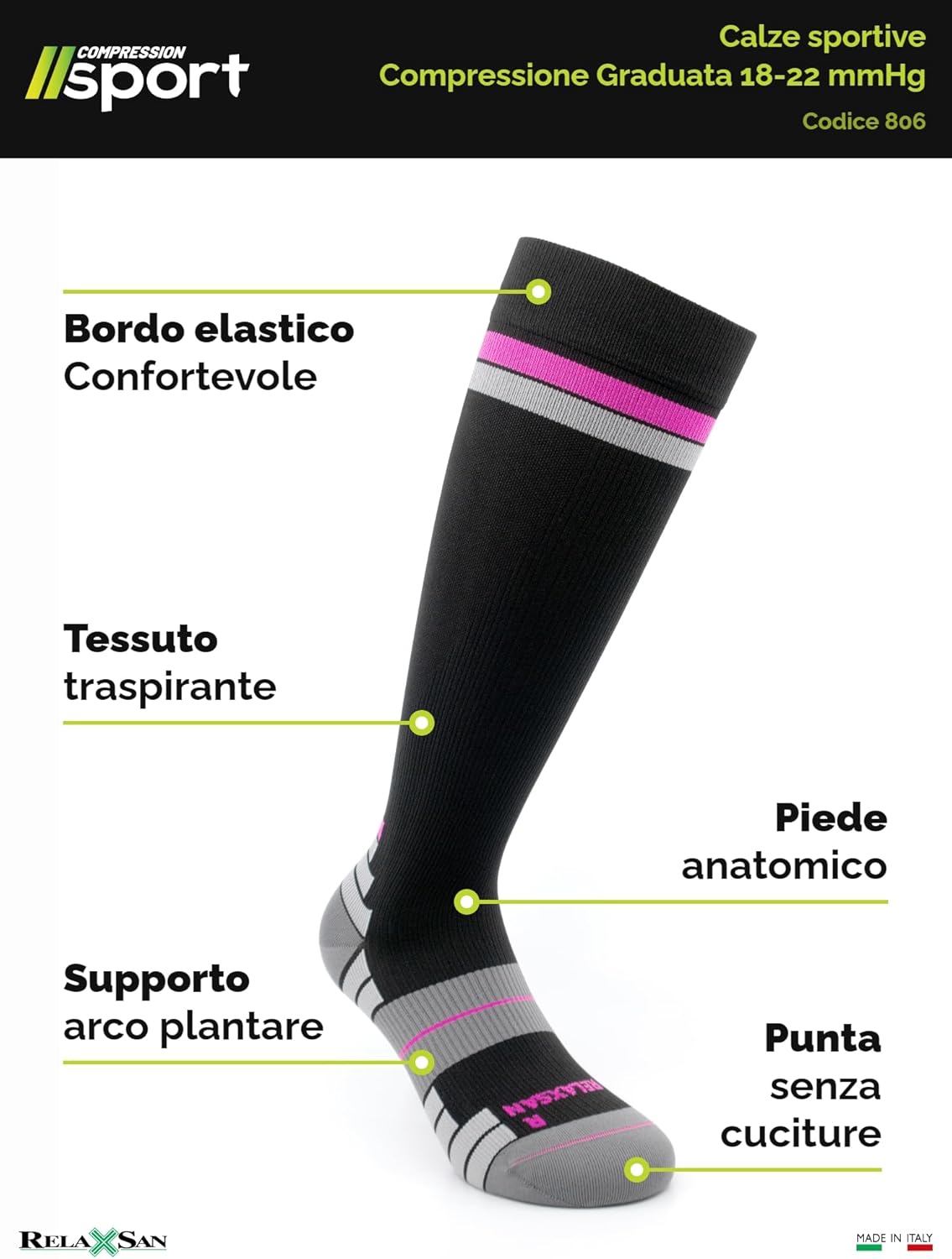 Thumbnail 3 de Relaxsan calze sportive a compressione graduata 18-22 mmHg (uomo e donna) modello 806
