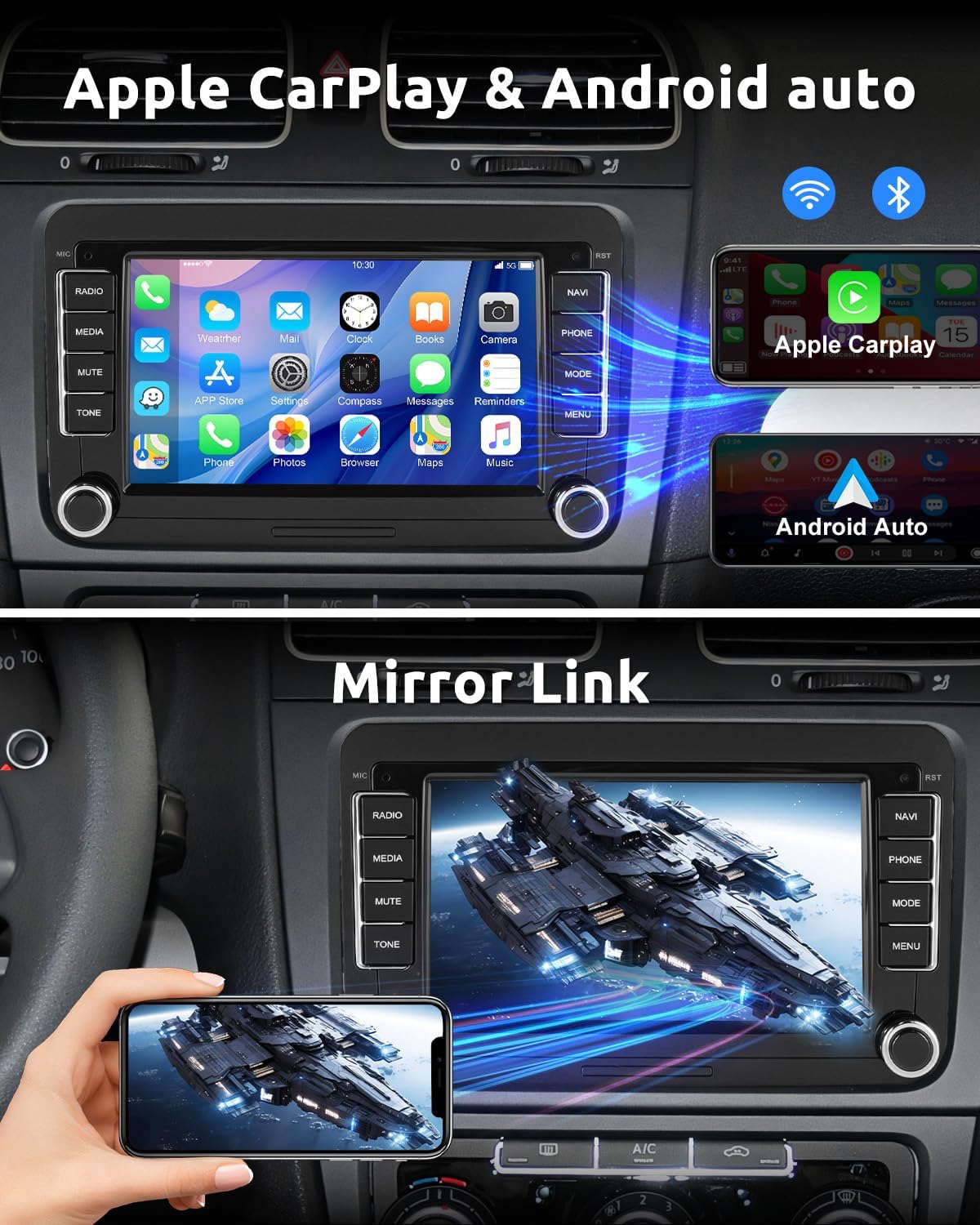 Thumbnail 2 de ESSGOO Android 15 4+64G Wireless CarPlay & Android Auto Car Stereo for VW Group (2 Din) with 7 Inch IPS Touchscreen