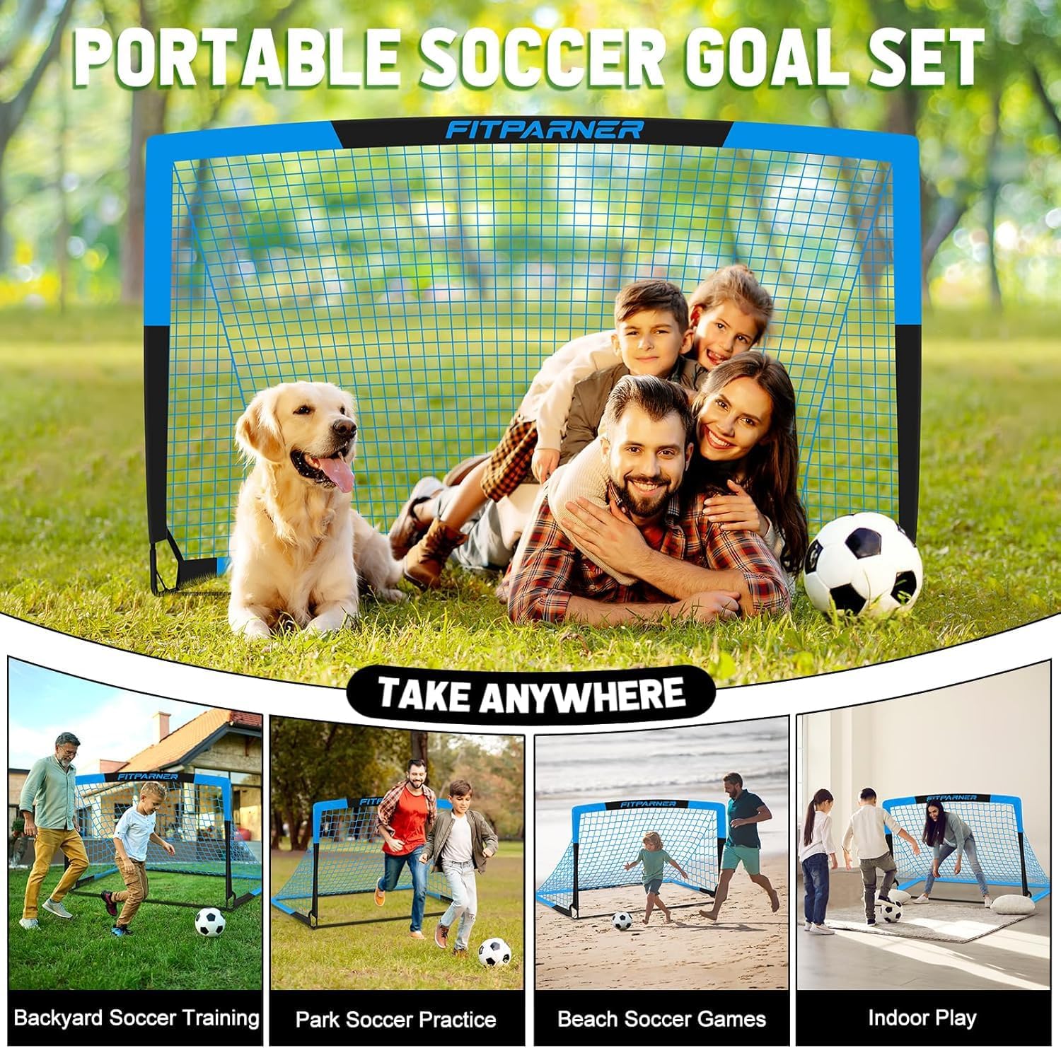 Thumbnail 4 de Kids Soccer Goals for Backyard Set – 2 Pack Portable Pop Up Soccer Nets with Ball and Accessories
