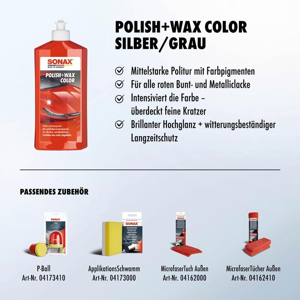 Thumbnail 2 de SONAX Polish & Wax Color rot (500 ml) – Politur mit Farbpigmenten und Wachsanteilen