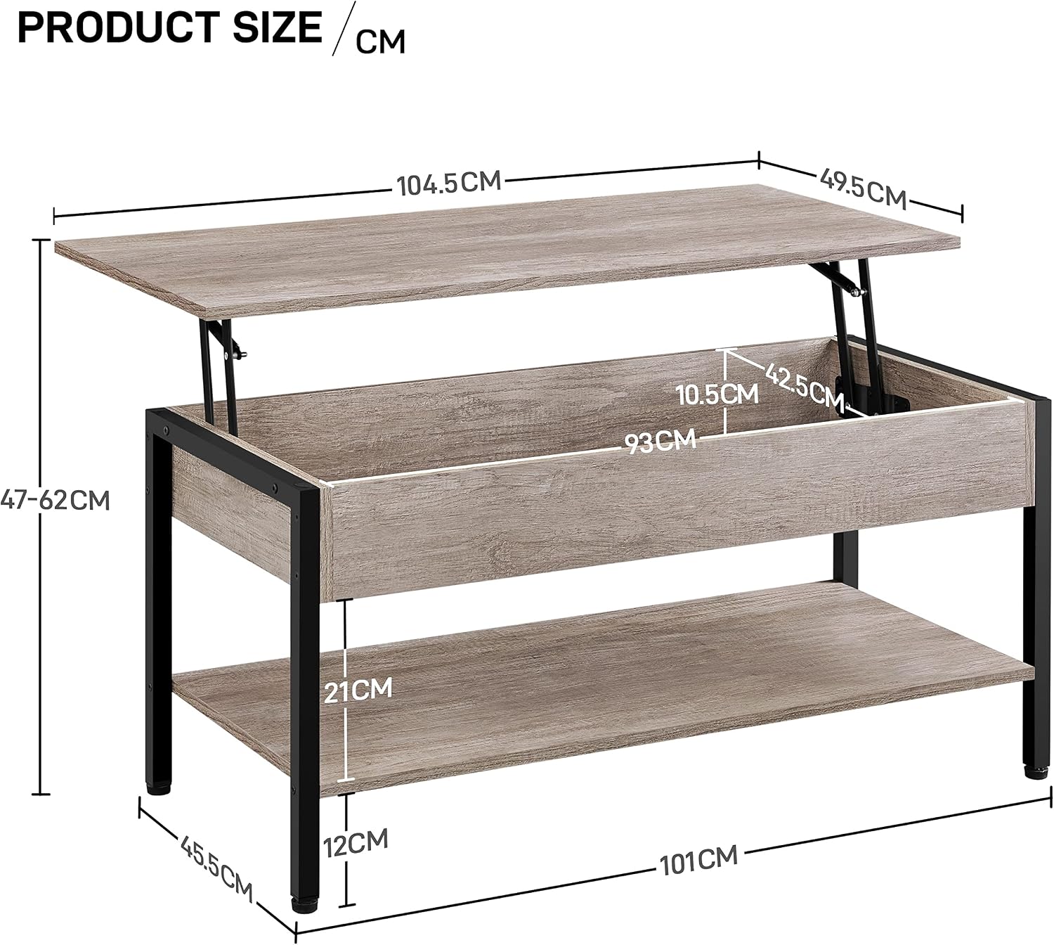 Detalle de Yaheetech Mesa de Centro Elevable 104,5×49,5 cm