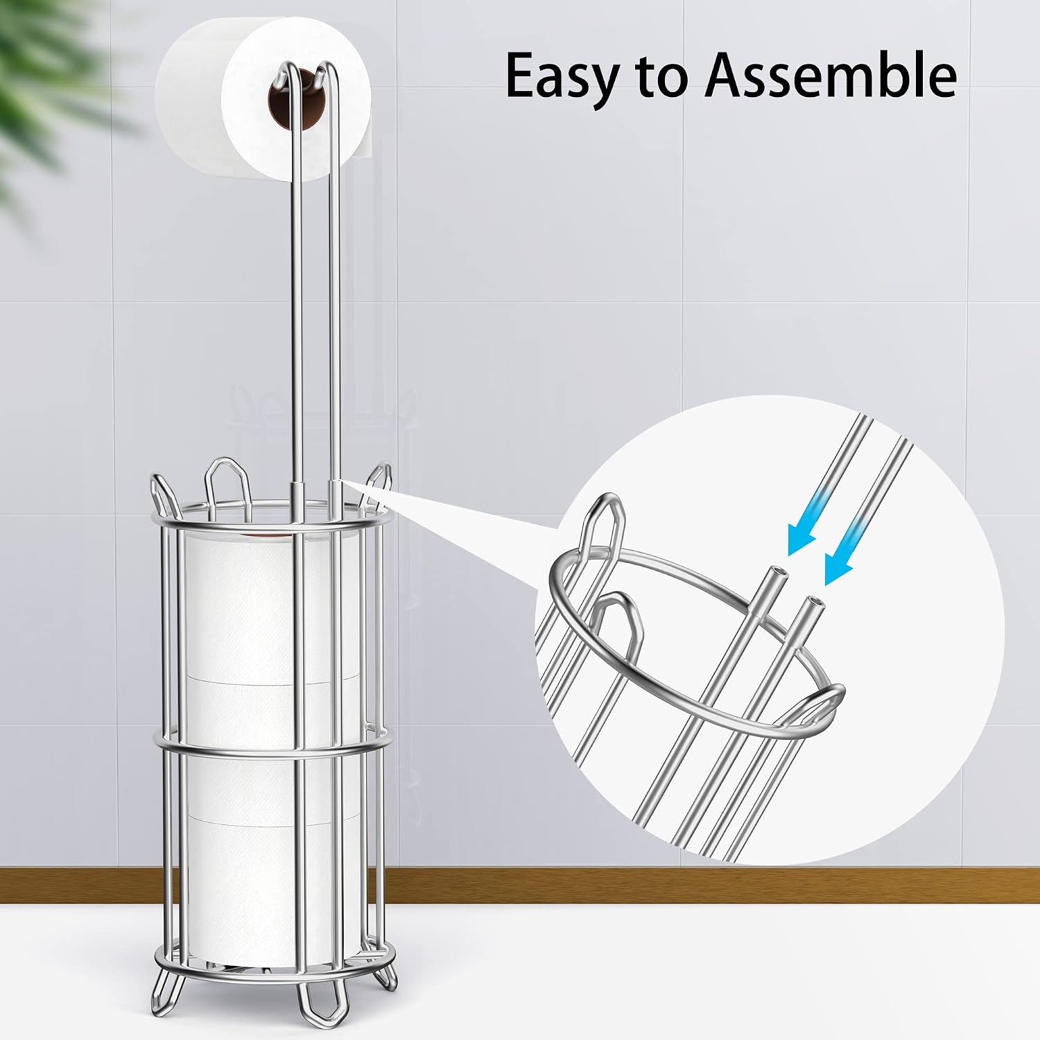Detalle de Meangood MM0007 Freestanding Toilet Paper Holder, Silver, 4-Roll Storage