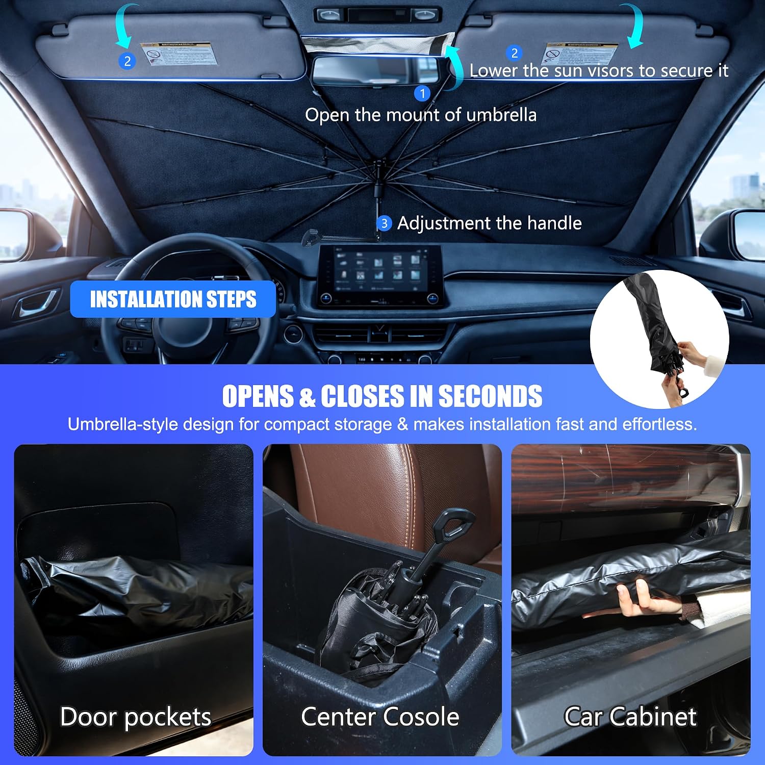 Thumbnail 5 de BONULI 2026 Upgraded Custom-Fit Windshield Sun Shade Umbrella for Kia Sorento (2016-2020)