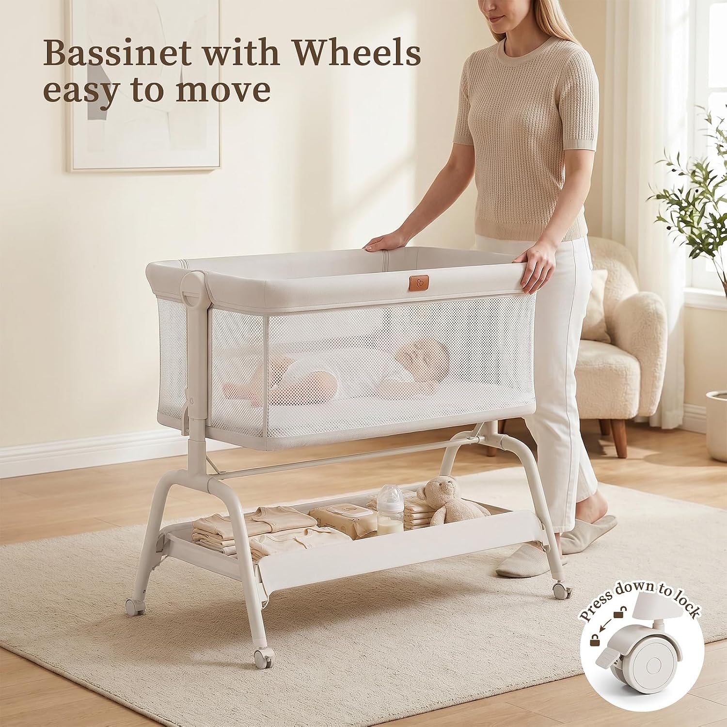 Thumbnail 6 de BabyBond Bedside Crib with 6 Heights, Full Mesh, Mattress and Sheet