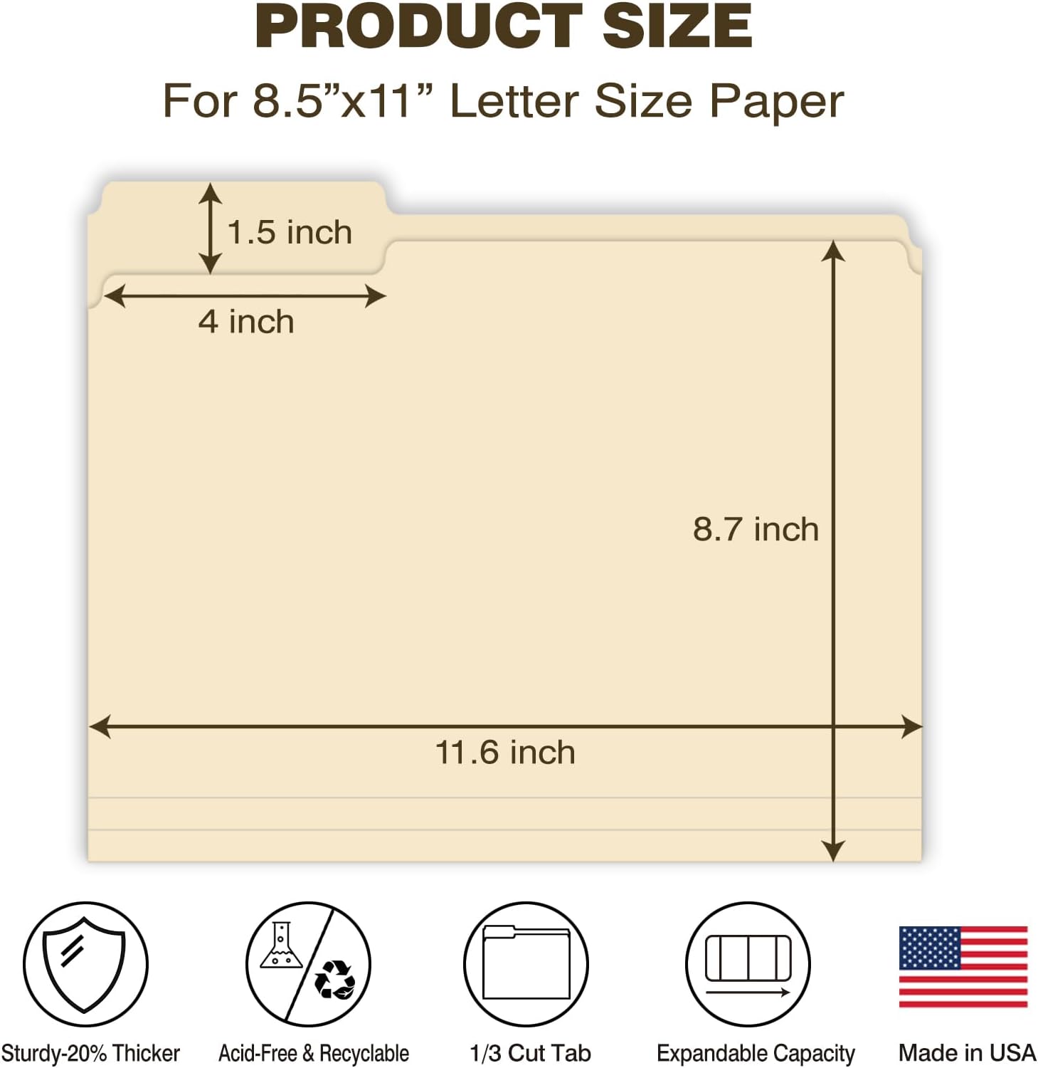 Detalle de WritePads Manila Folder-100 Manila File Folders, Letter Size, 1/3-Cut Tabs, 100 Pack
