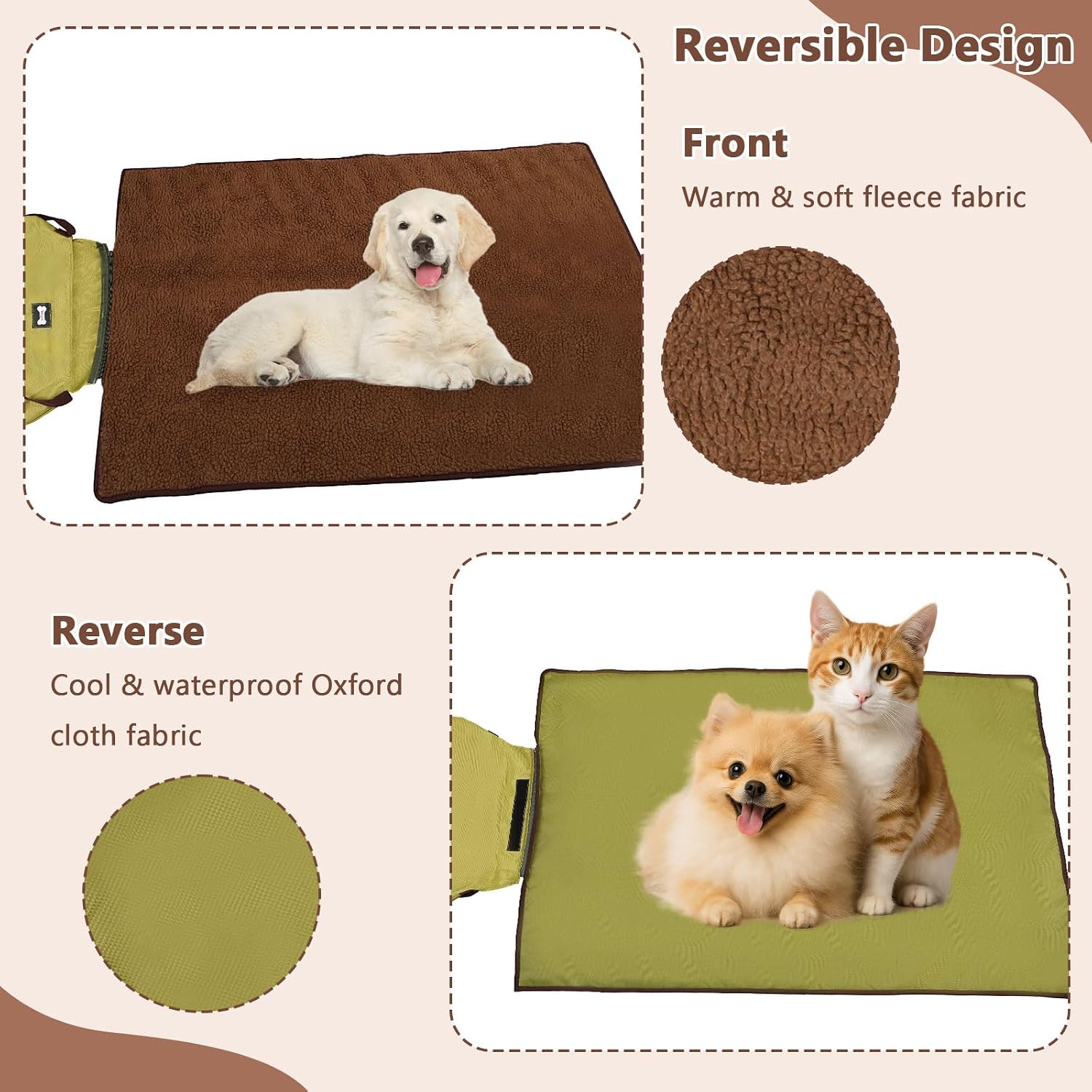Detalle 2 de Pinboov faltbare Hundedecke für Unterwegs – 100×70 cm, wasserdicht, mit Tasche