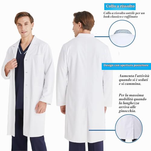 Detalle de CoatCool Camice da Laboratorio Bianco, Donna/Uomo, XXL – versatilità e comfort per ambienti sanitari e creativi