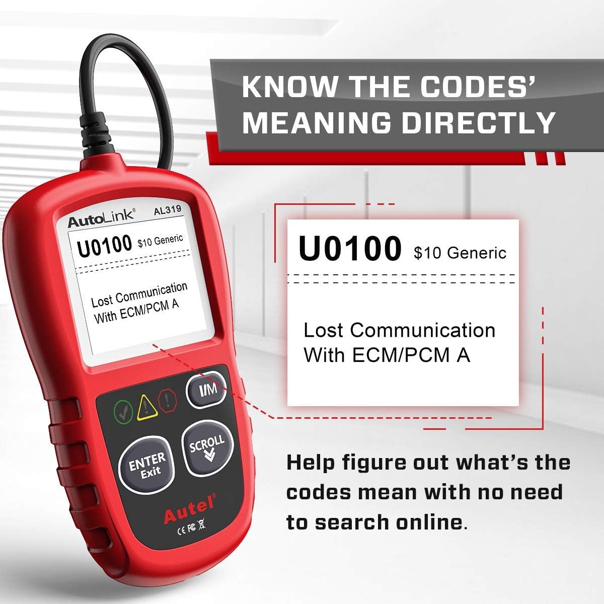 Detalle de Autel AL319 OBD2 Code Reader – Universal Car Diagnostic Tool for Emissions and Engine Fault Codes