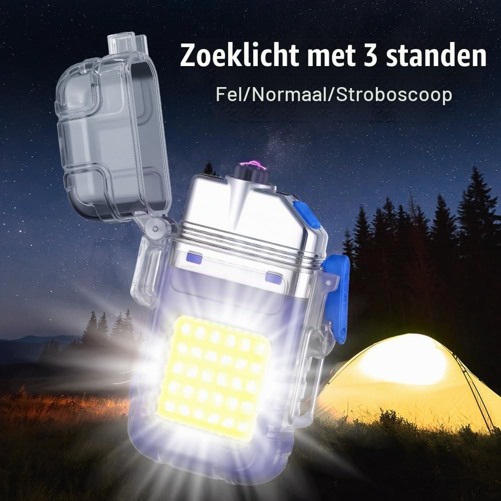 Detalle 2 de Vicloon lichtboogaansteker met USB-C, zaklamp en noodfluitje, blauw