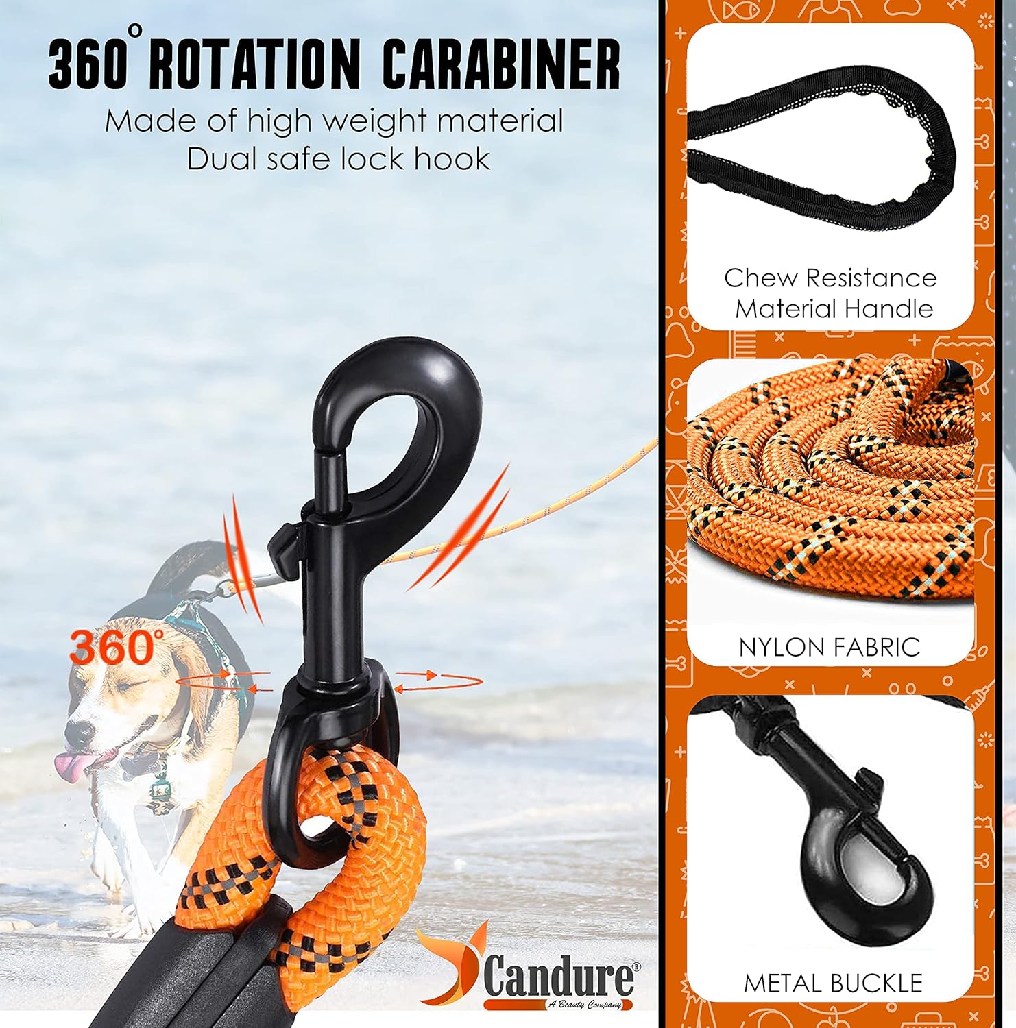 Detalle 2 de Candure Dog Lead 5 ft in Orange