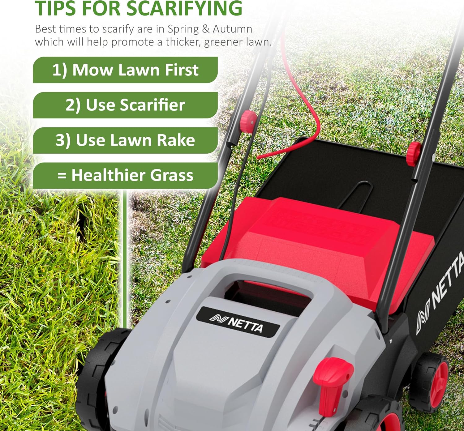 Thumbnail 5 de NETTA 1500W Lawn Scarifier and Aerator – 320mm Electric Garden Rake & Moss Remover