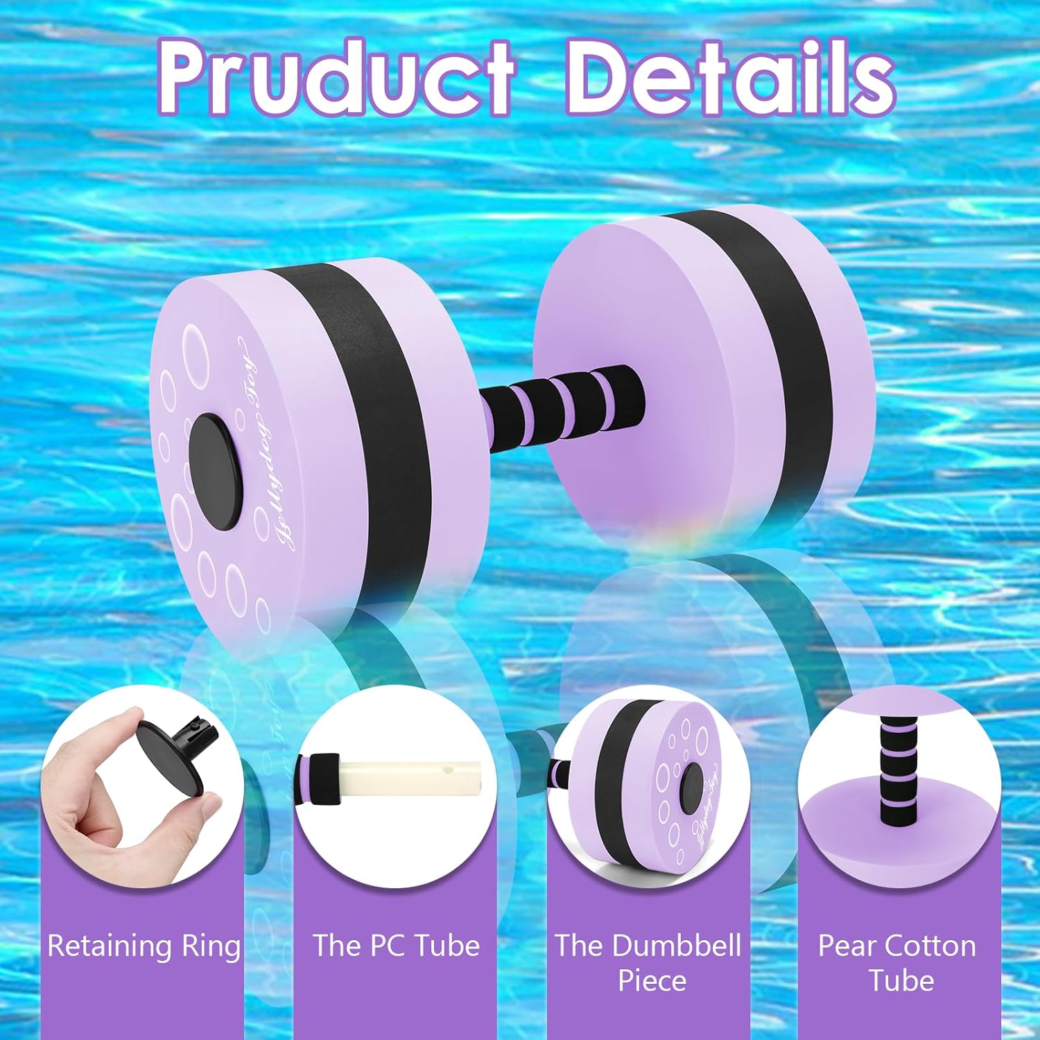 Detalle de Jellydog Aquatic Exercise Dumbbells (2-Pack) – EVA Foam Water Ring Dumbbells for Pool Fitness