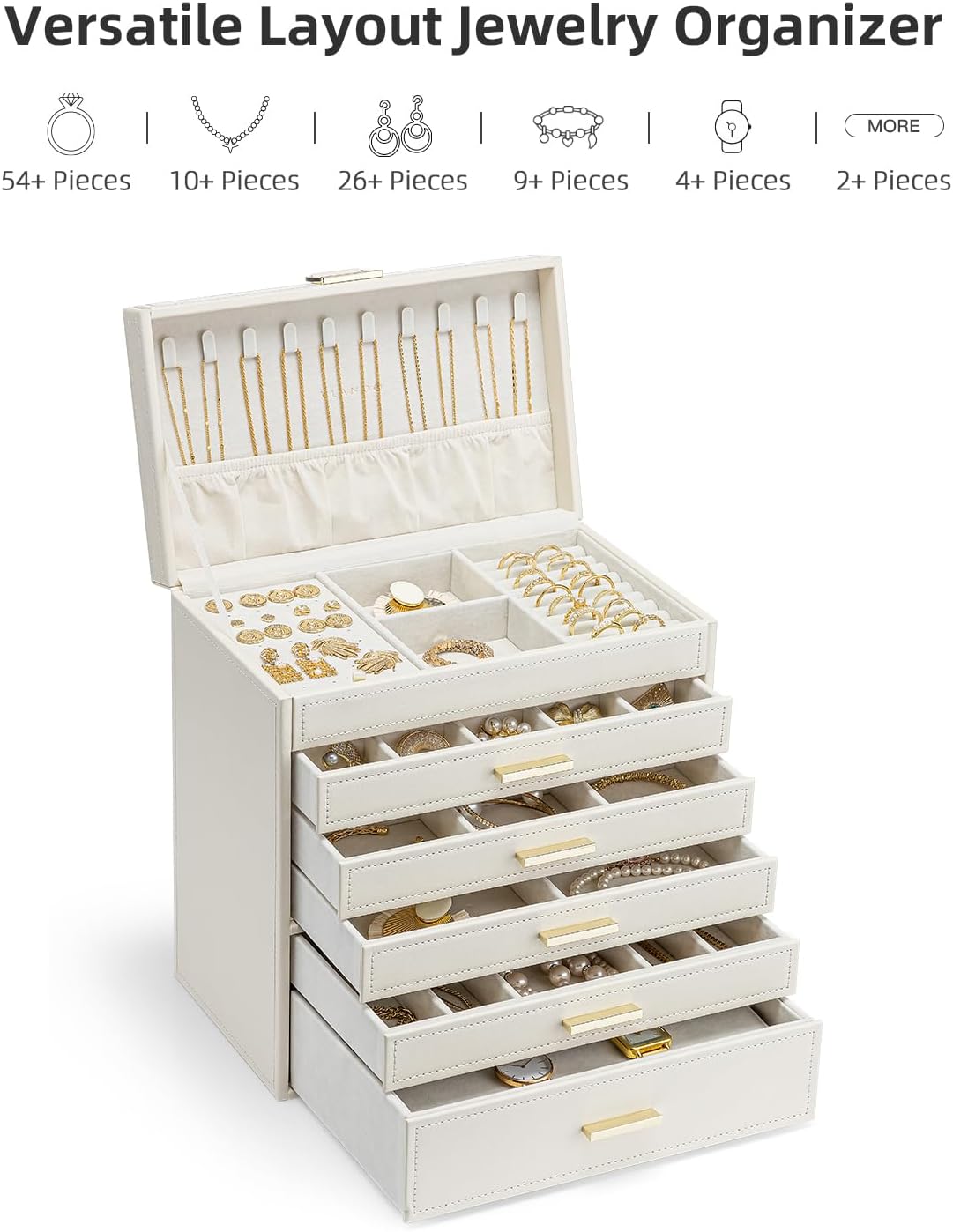 Thumbnail 4 de Vlando 6 Layer Large Jewellery Box – Apricot White/Beige