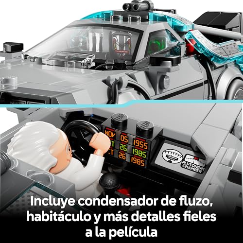 Detalle 1 de LEGO Speed Champions Máquina del Tiempo de Regreso al Futuro (77256) – Maqueta de Coche con Doc Brown y Marty McFly