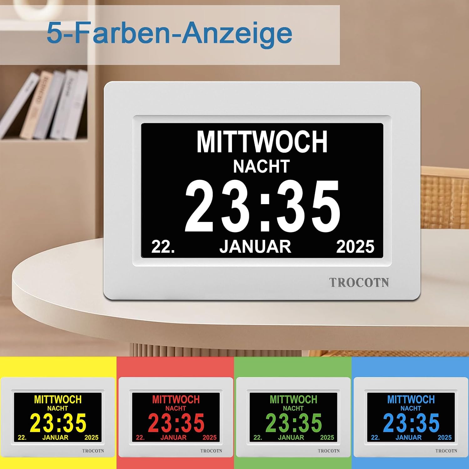 Detalle de 7 Zoll TROCOTN Demenz Uhr Senioren Kalenderuhr