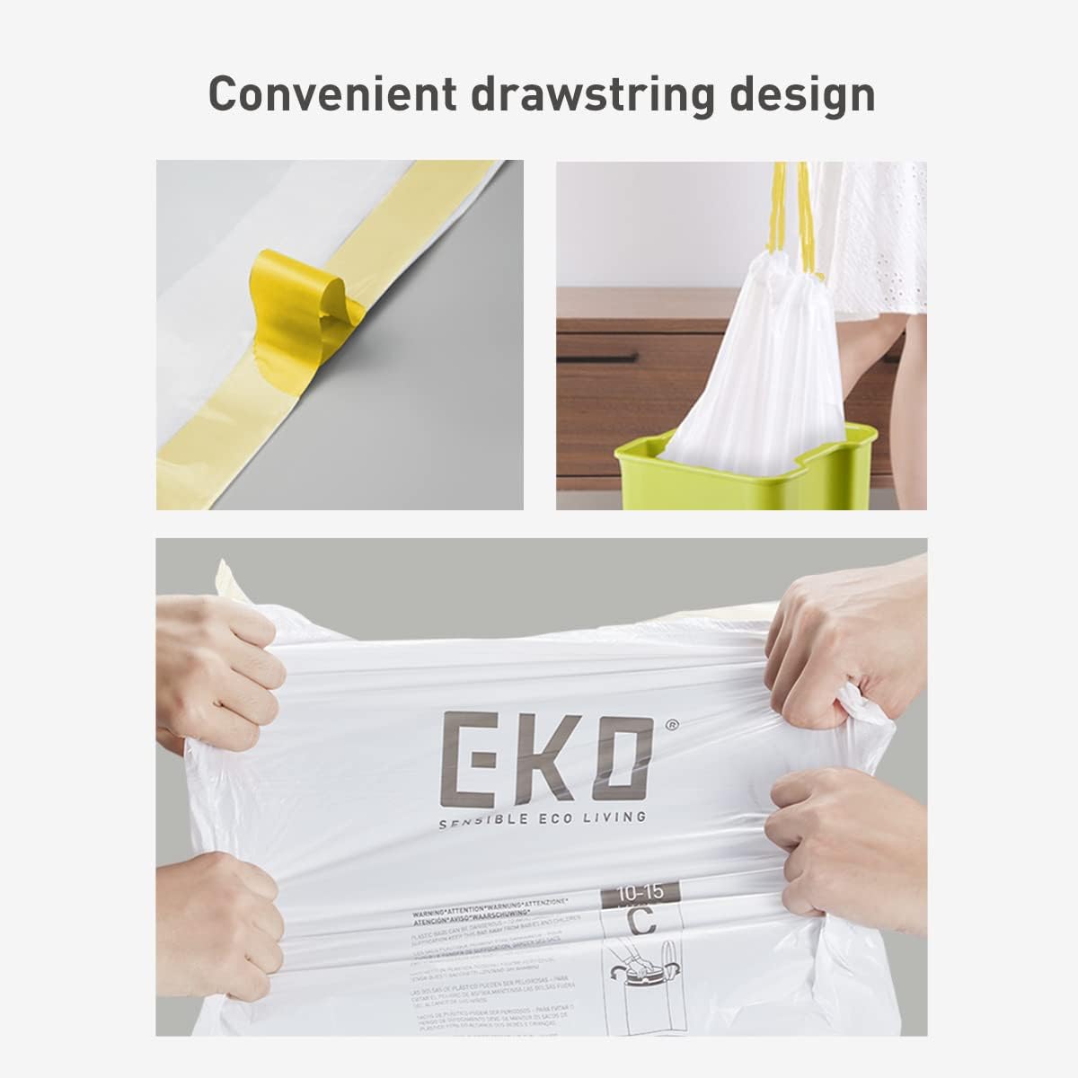 Detalle de EKO Lot de 60 Sacs Poubelle 50-90 L – avec poignées Auto-Fermeture, Extra forts et Anti-fuites – Code G