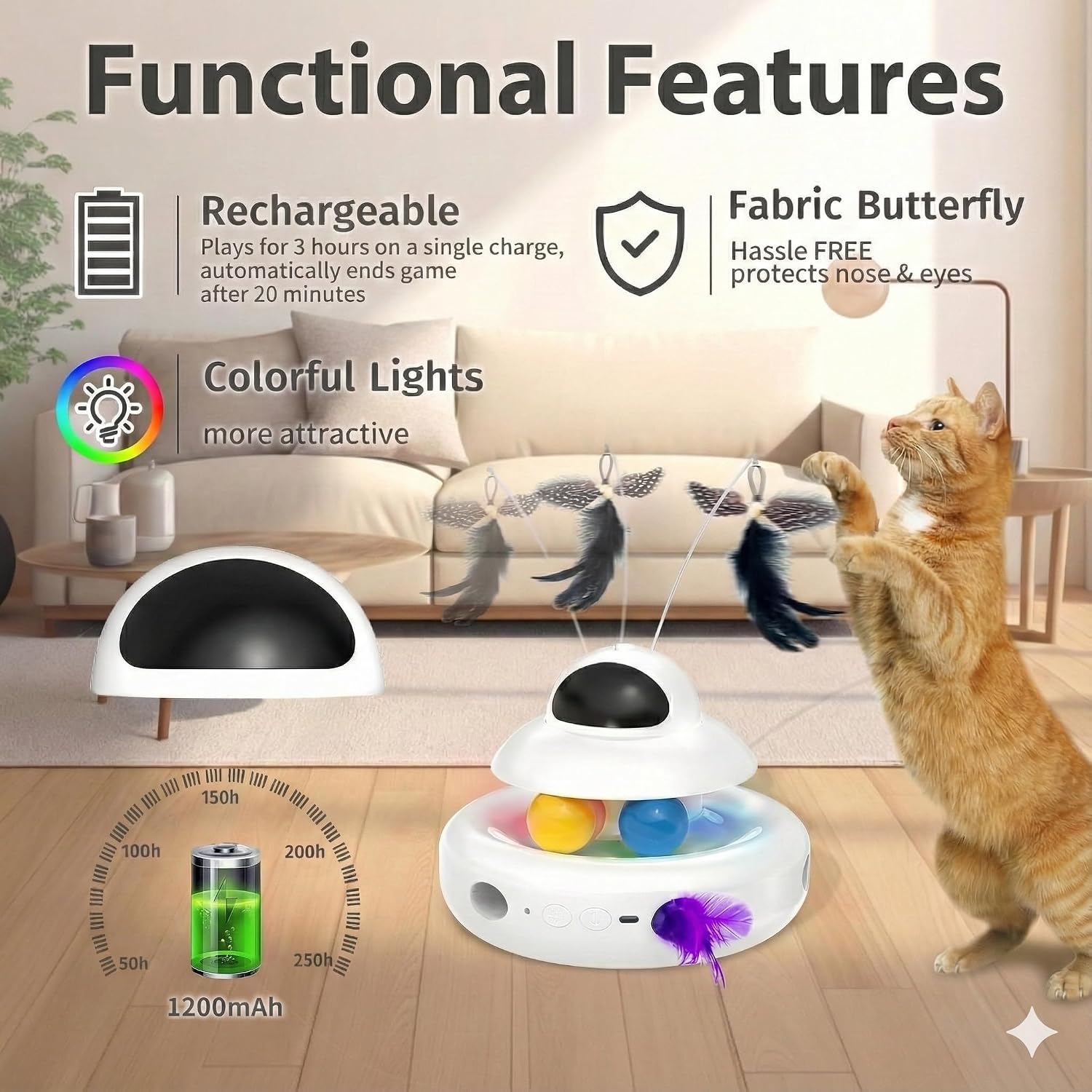 Thumbnail 5 de MOHAYA MHY88 4-in-1 Interactive Cat Toy with Laser, Butterfly and Track Balls