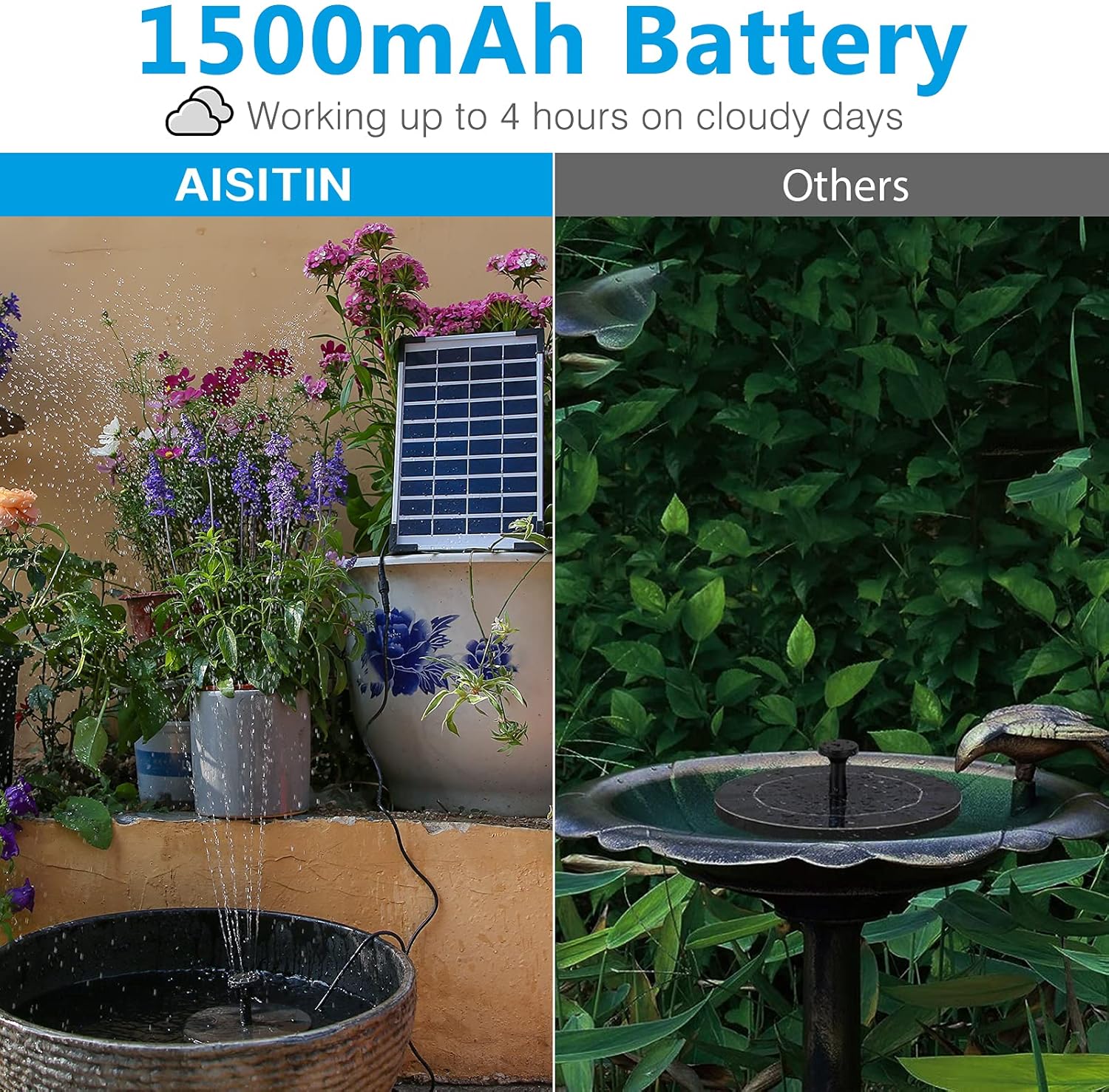 Thumbnail 2 de AISITIN 5.5W Solar Fountain Pump: Backup Floating Water Fountain for Bird Baths, Ponds and More