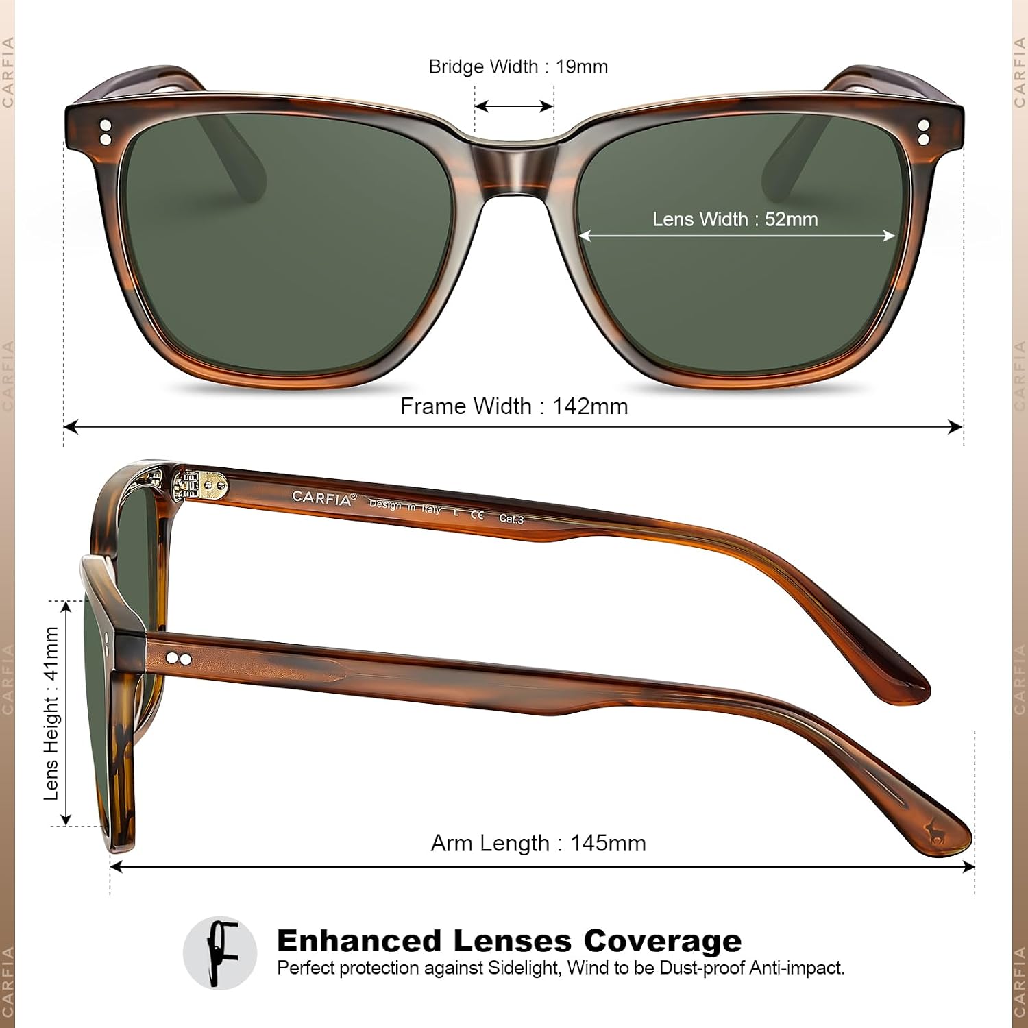 Thumbnail 3 de CARFIA retro square polarised sunglasses