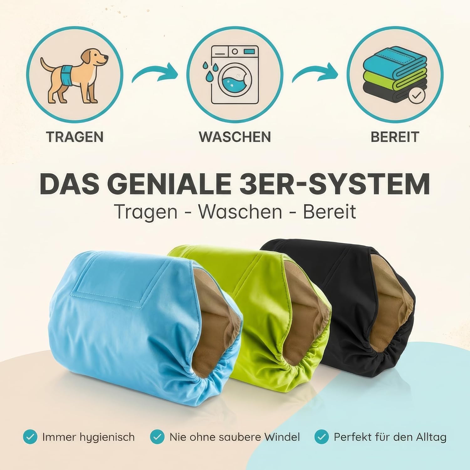 Thumbnail 6 de HUND IST KÖNIG Hundewindeln für Rüden (3er-Pack) – waschbare Inkontinenz-Windeln mit saugstarken Einlagen