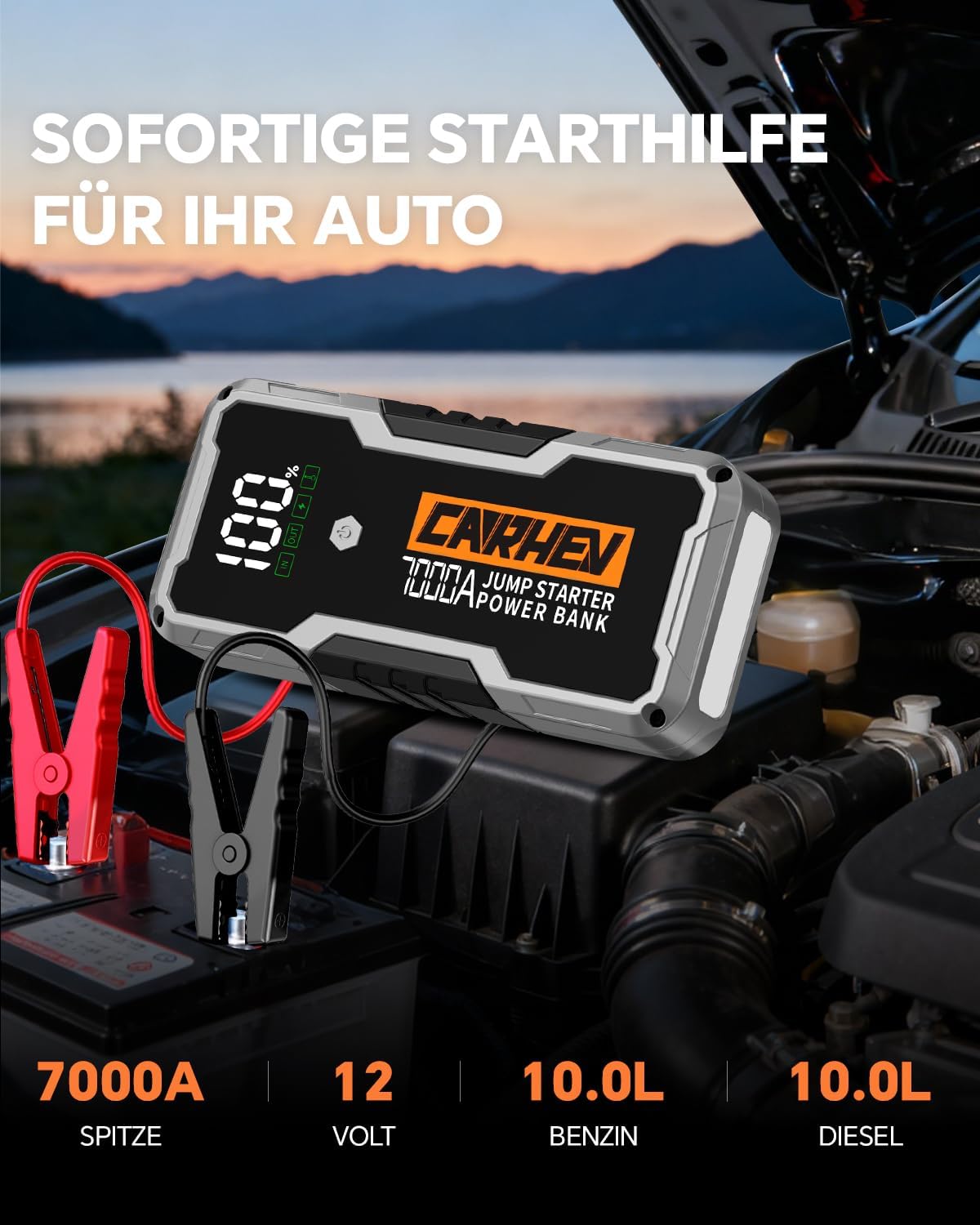 Detalle 2 de CARHEV 7000A Starthilfe Powerbank 26800 mAh