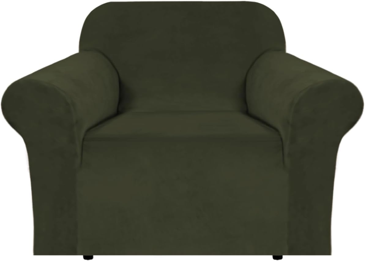 Detalle de H.VERSAILTEX Stretch Velvet Armchair Slipcover, Olive, 31–49 in