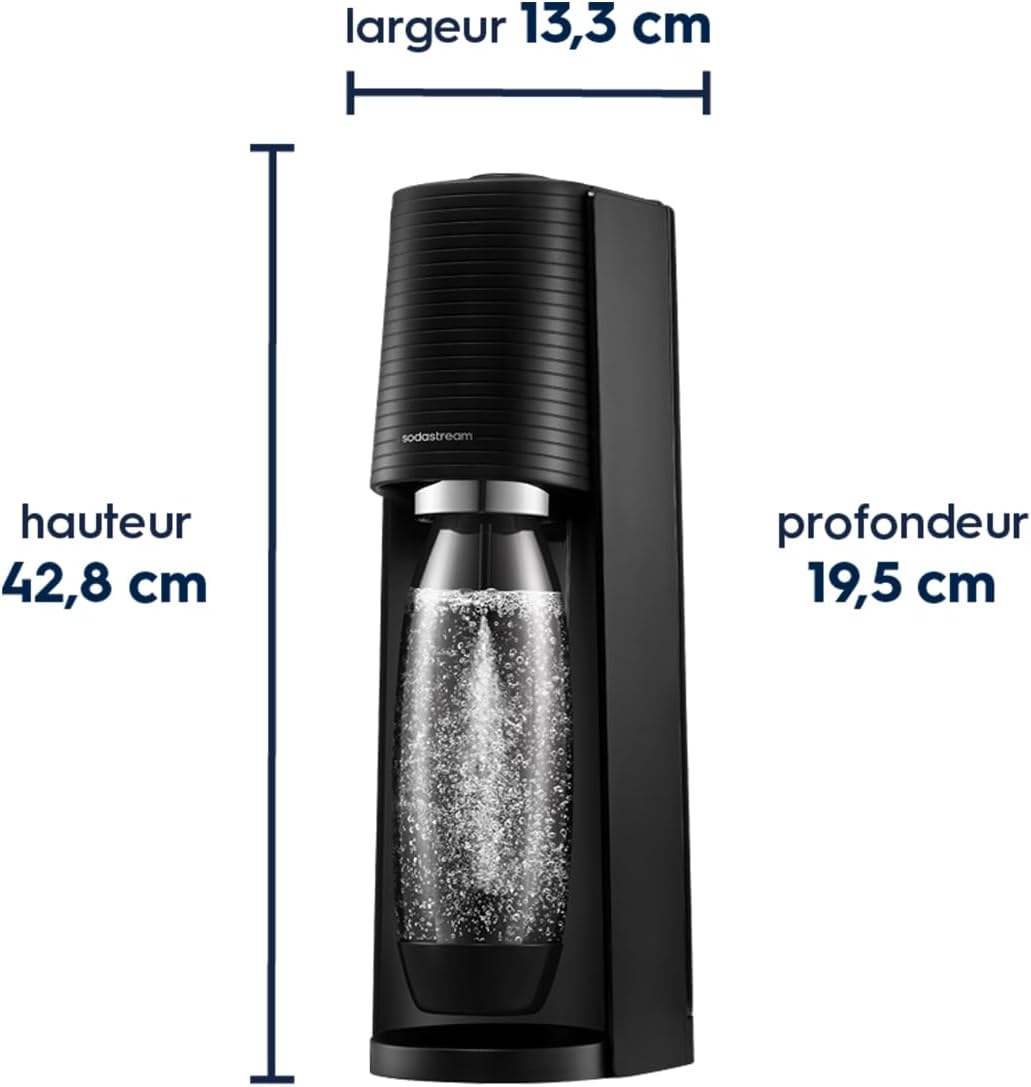 Detalle de Sodastream Terra : machine à eau pétillante noire avec CO₂ Quick Connect, 60 L de gaz et 3 bouteilles 1 L sans BPA