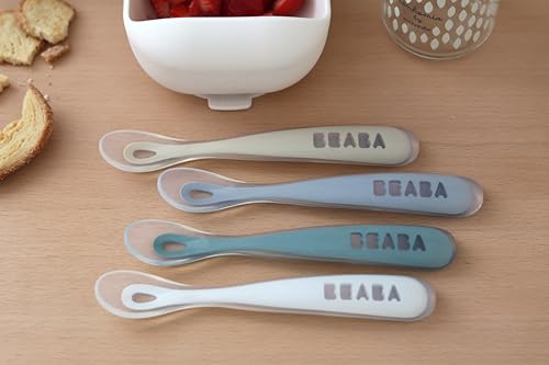 Detalle de Béaba Lot de 4 Cuillères en Silicone Bébé/Enfant 1er Âge – Douces, Ergonomiques et adaptées dès 4 mois