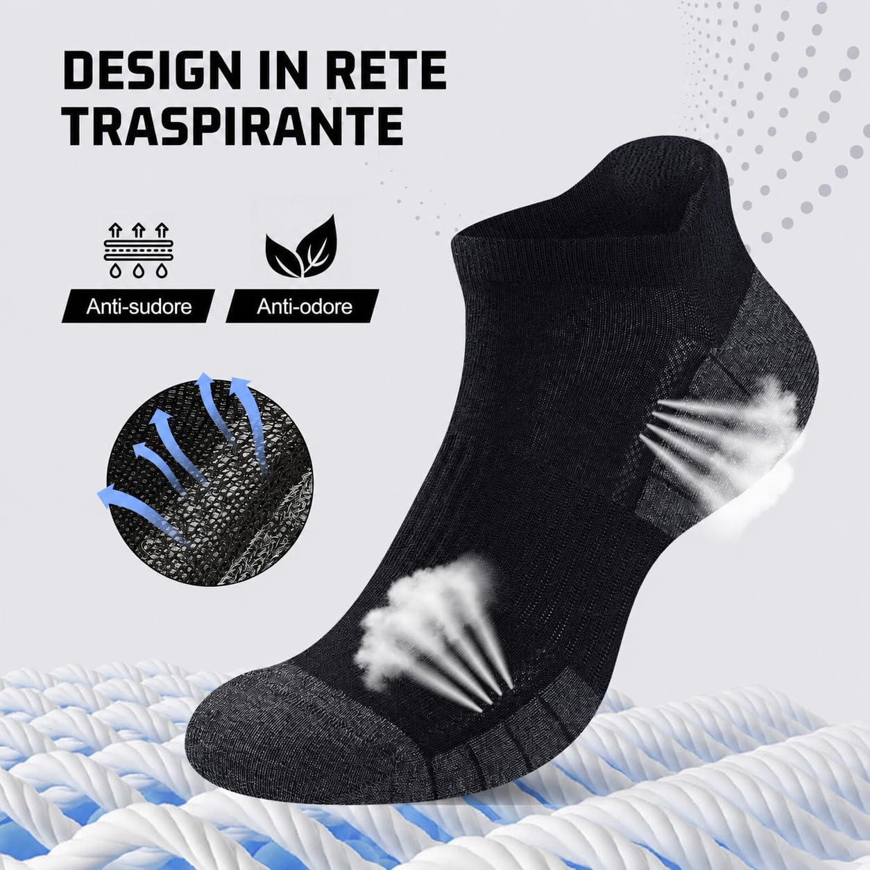 Detalle de Effeet 10/20 Paia Calzini Corti Unisex in Cotone traspiranti Nero, Bianco e Grigio