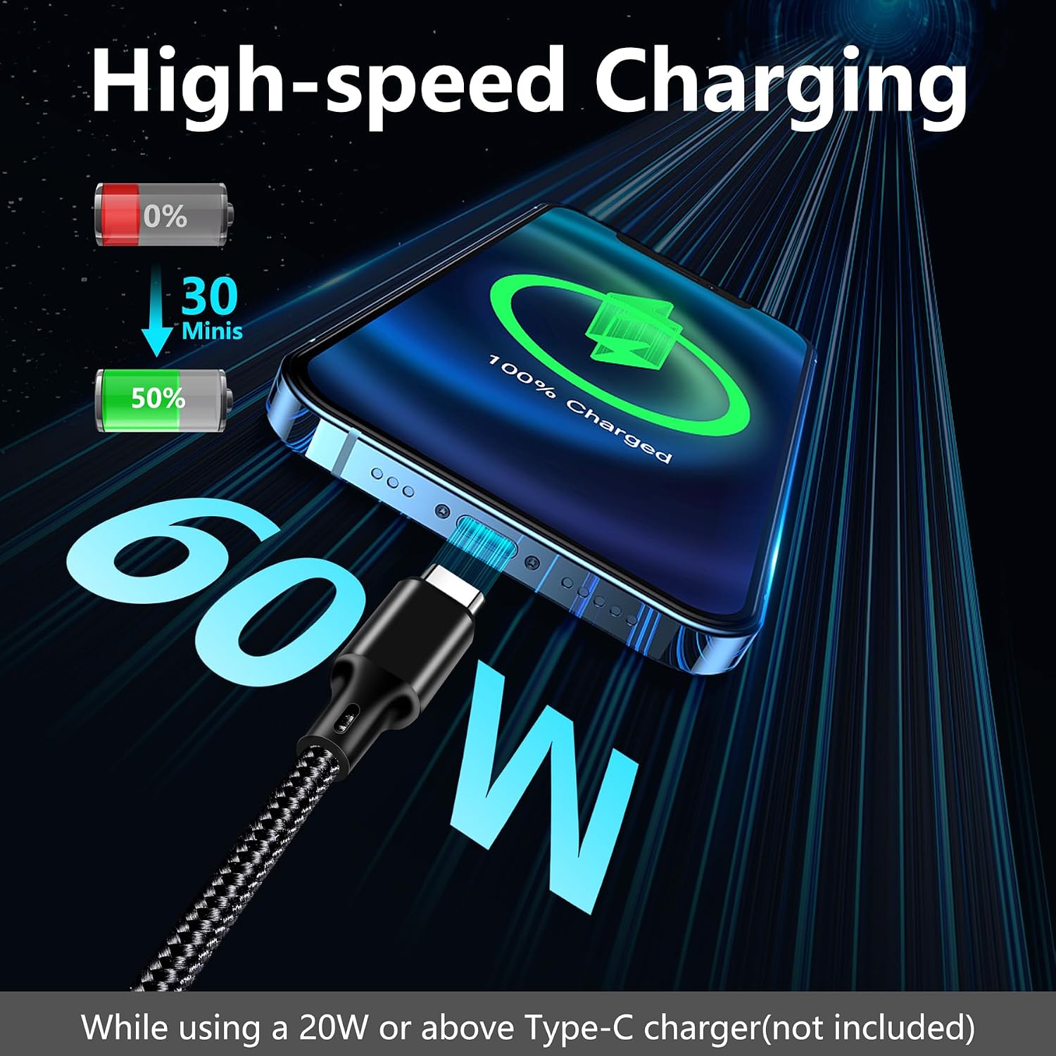 Detalle 2 de USB C to USB C Charger Cable 5-Pack, 10ft