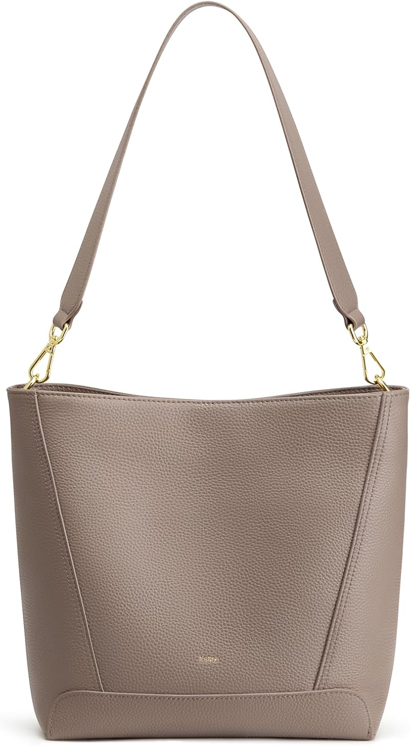 Detalle de Kattee Leather Crossbody for Women: Two-Strap Shoulder Bucket Bag in Top Grain Cowhide