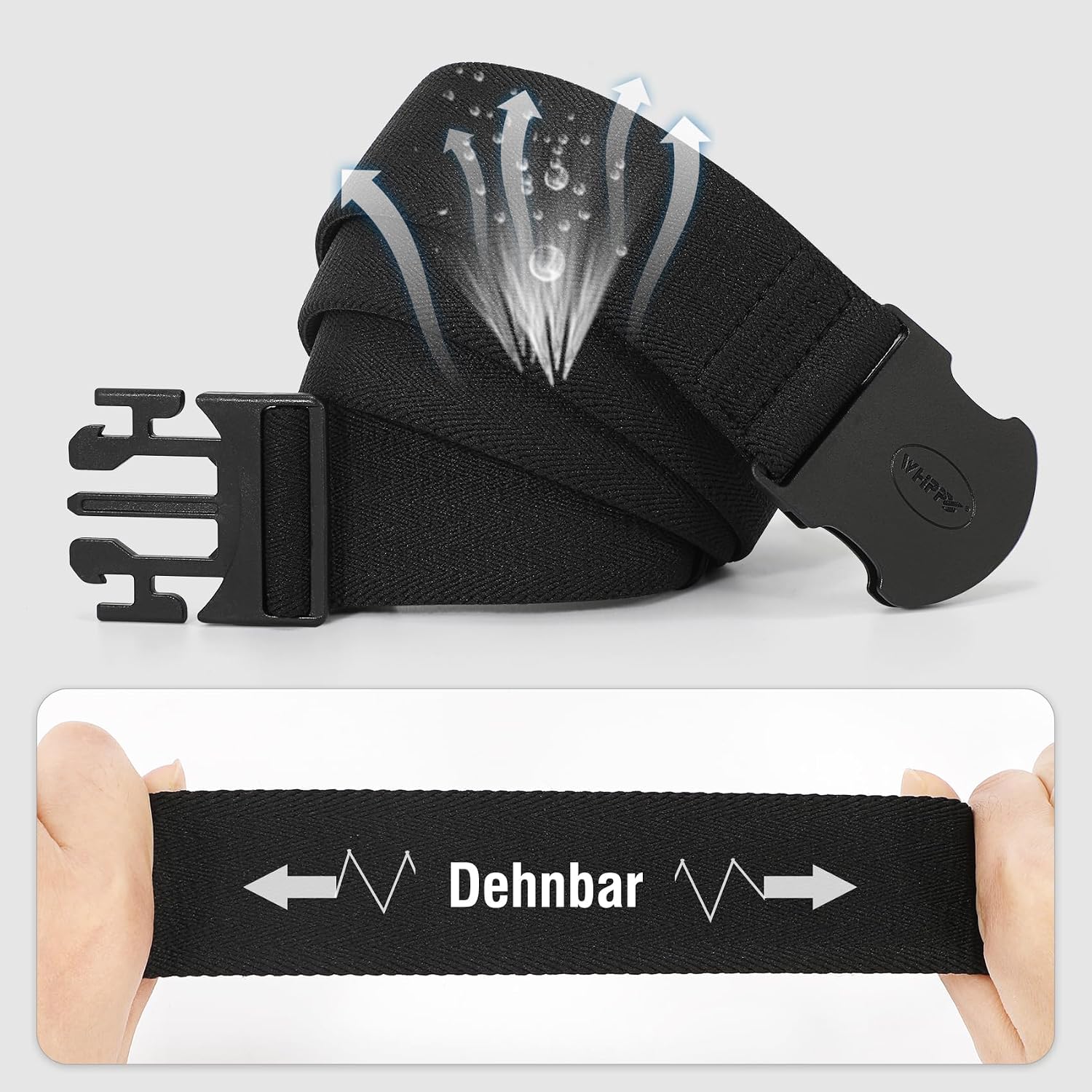 Detalle de WHIPPY elastischer Gürtel für Herren & Unisex – verstellbarer Outdoor-Stretchgürtel mit Kunststoffschnalle