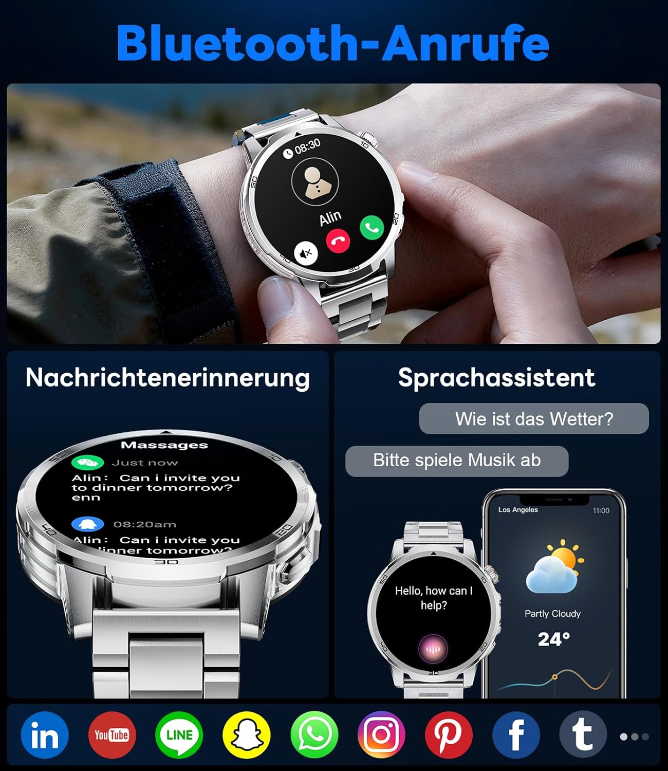Thumbnail 3 de CHOOSETIME Montre Connectée Homme – Écran 1,85 pouce, 1000 mAh, IP68, Appels Bluetooth et 100+ modes sportifs