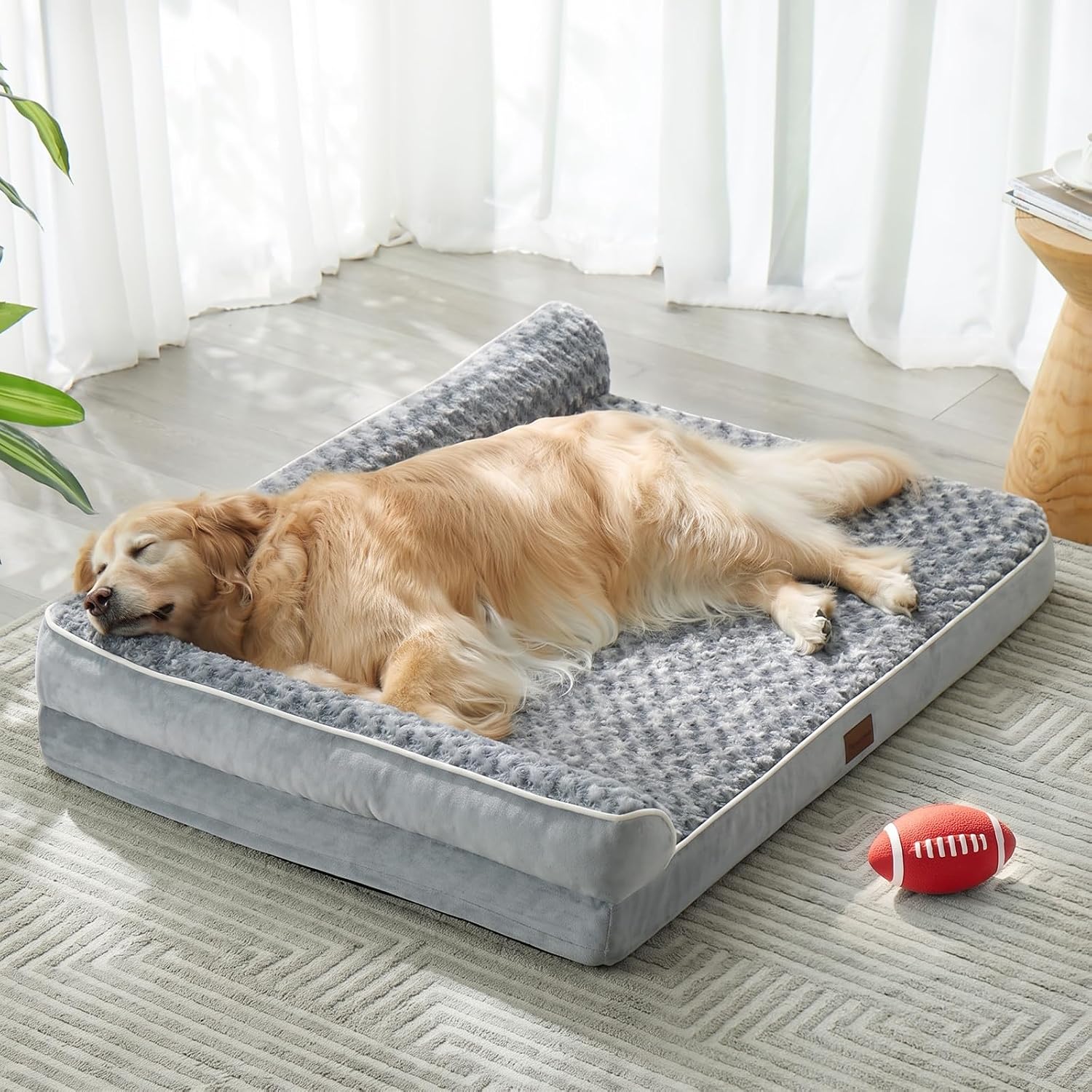 Detalle de BFPETHOME Orthopedic Dog Bed, 45 x 35-Inch L-Shaped Couch with Egg Crate Foam